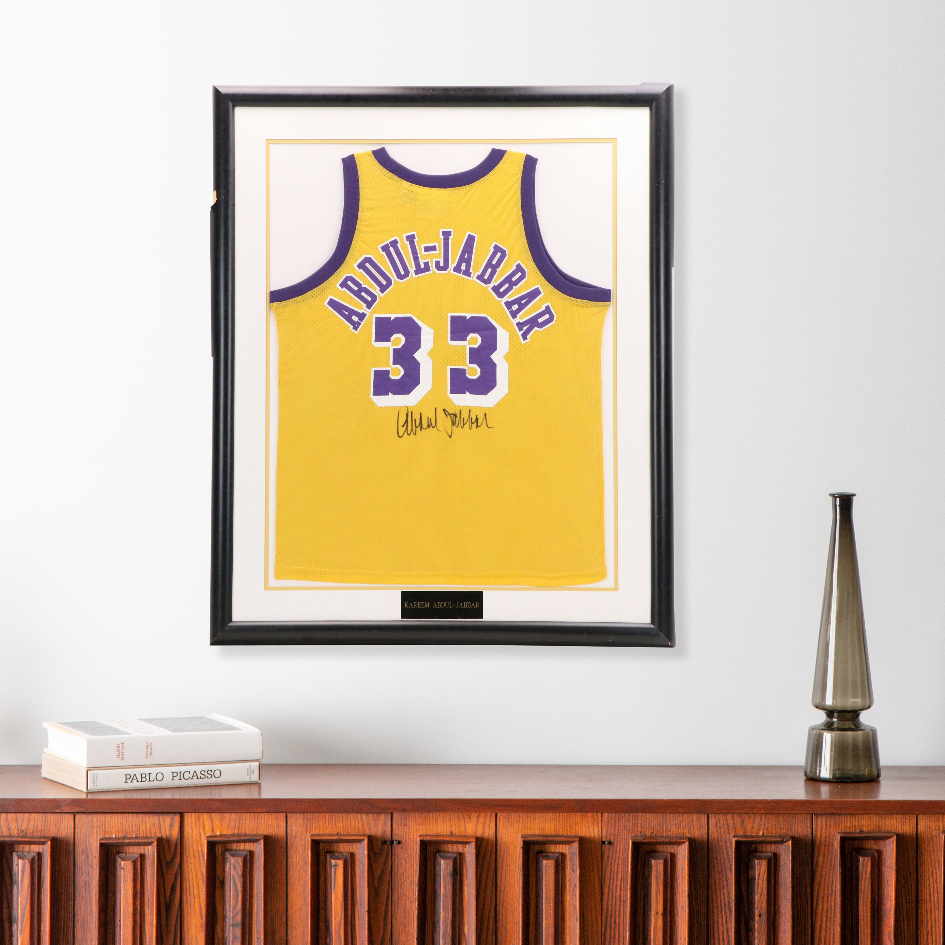 Kareem Abdul-Jabbar Signed Los Angeles Lakers Basketball Jersey in Matted Frame