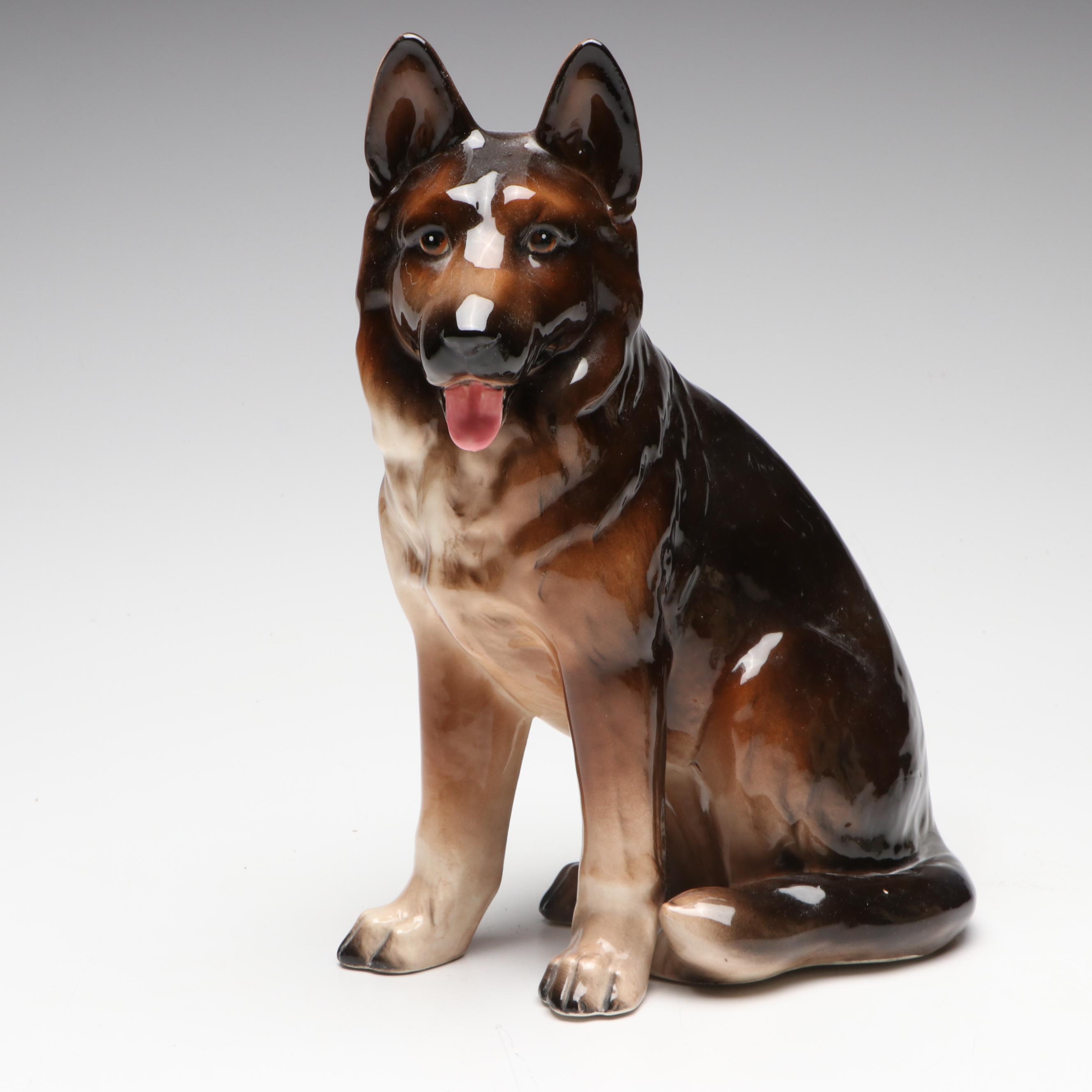 Shafford Porcelain German Shepherd Figure with Other Ceramic Dog Figures