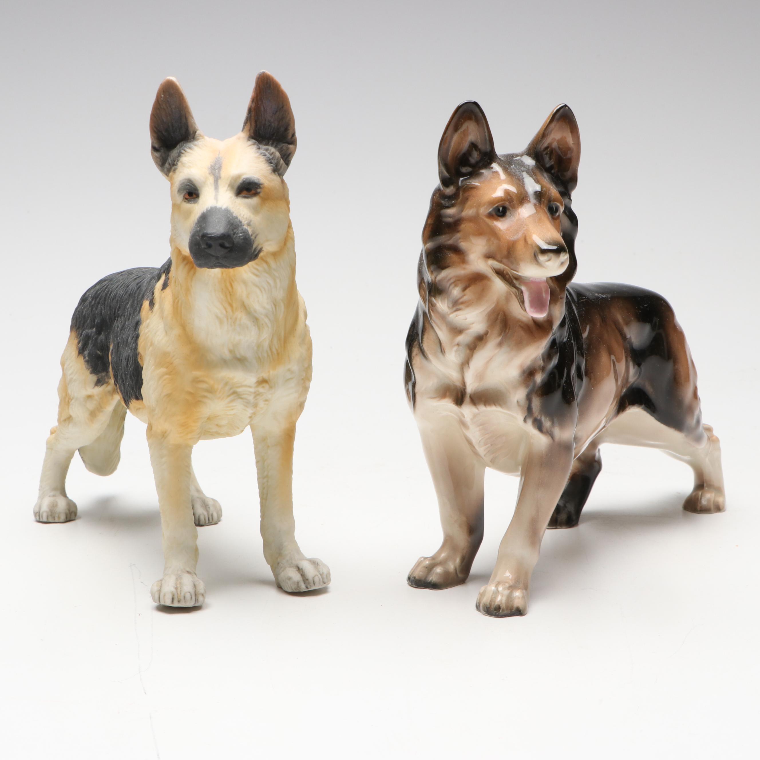 Shafford Porcelain German Shepherd Figure with Other Ceramic Dog Figures