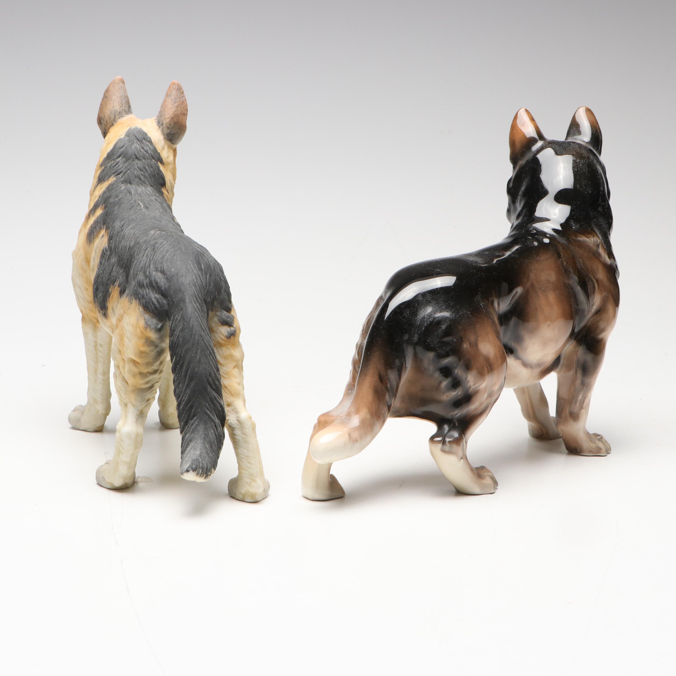 Shafford Porcelain German Shepherd Figure with Other Ceramic Dog Figures