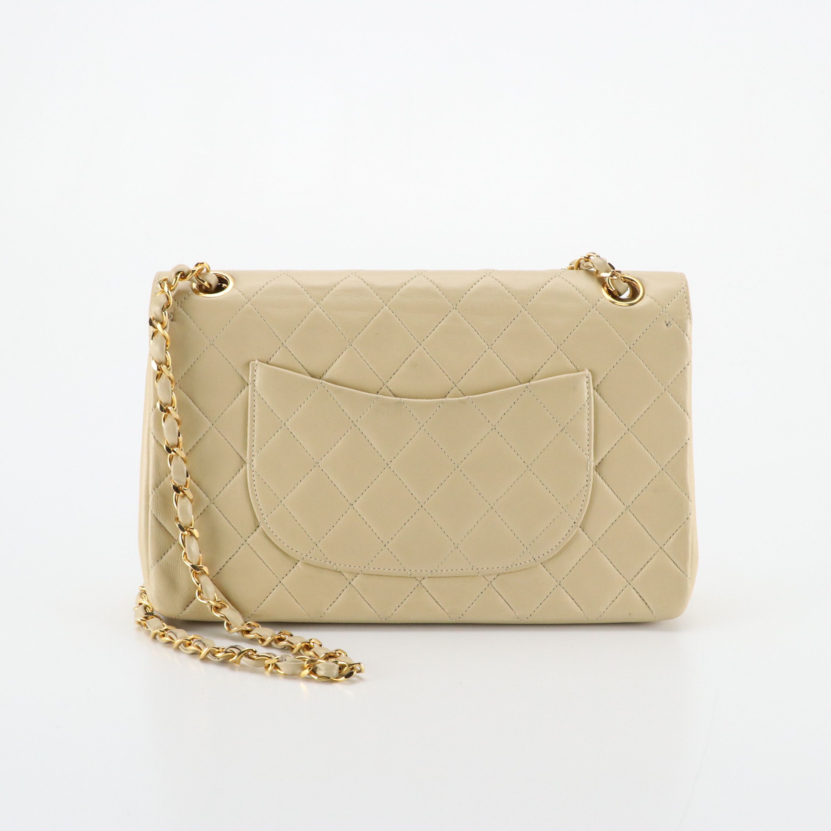 Chanel Beige Matelassé Lambskin Leather Classic Double Flap Shoulder Bag