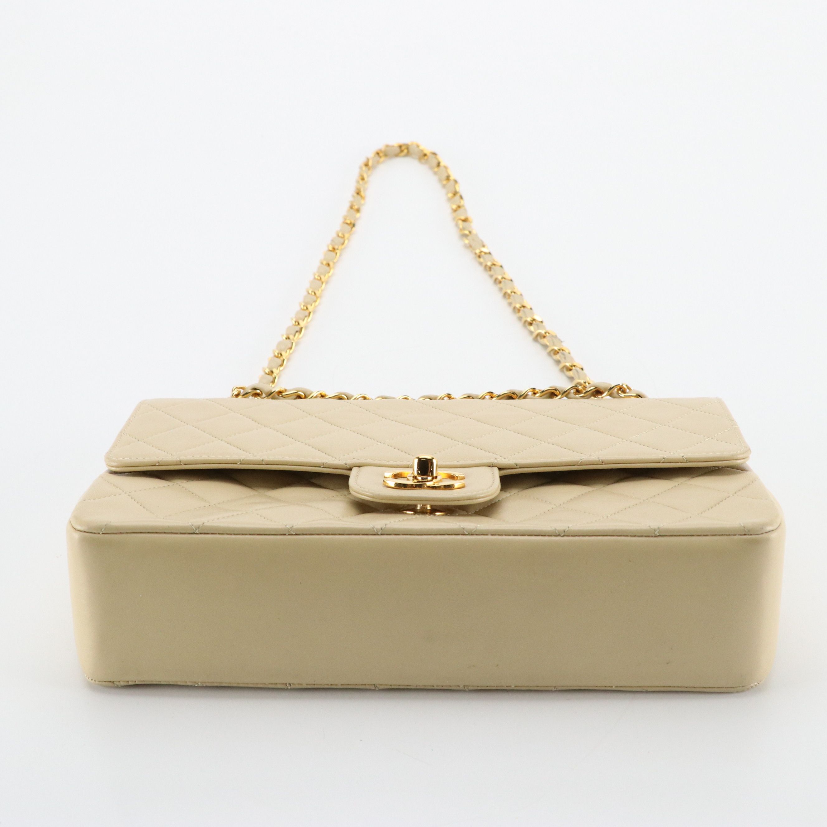 Chanel Beige Matelassé Lambskin Leather Classic Double Flap Shoulder Bag