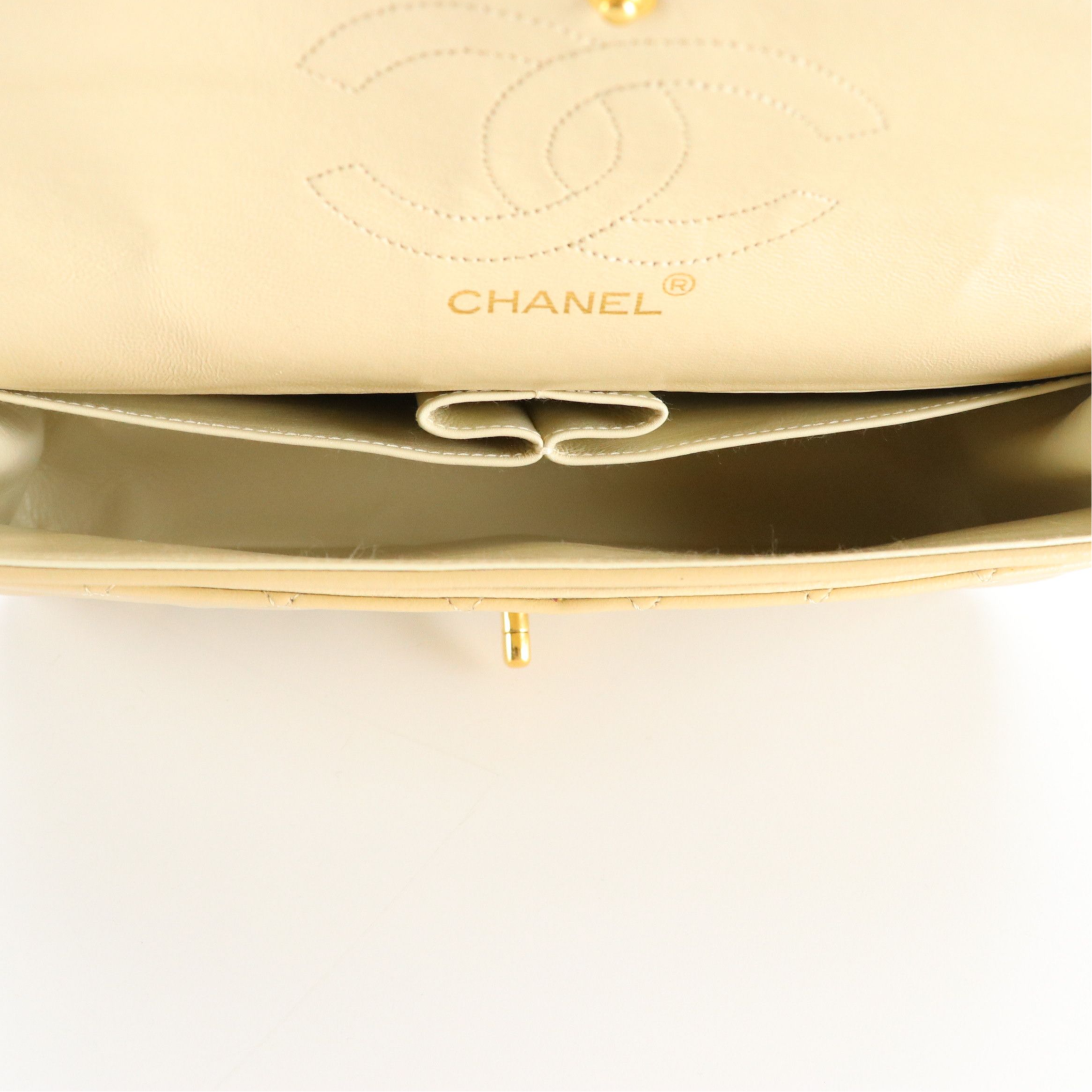 Chanel Beige Matelassé Lambskin Leather Classic Double Flap Shoulder Bag