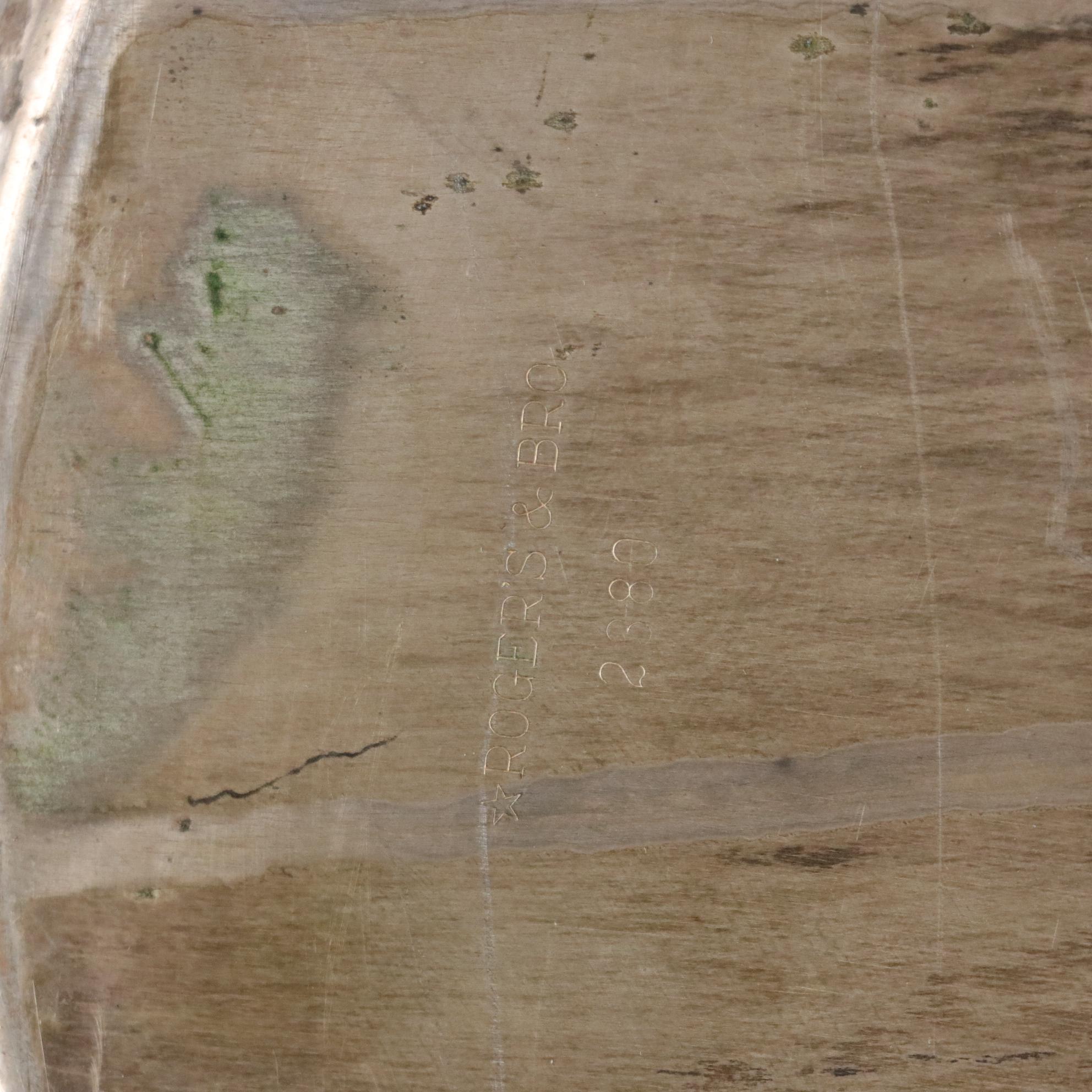 Silver Plate Serving Tray with Etched Wine Glasses & Bowl