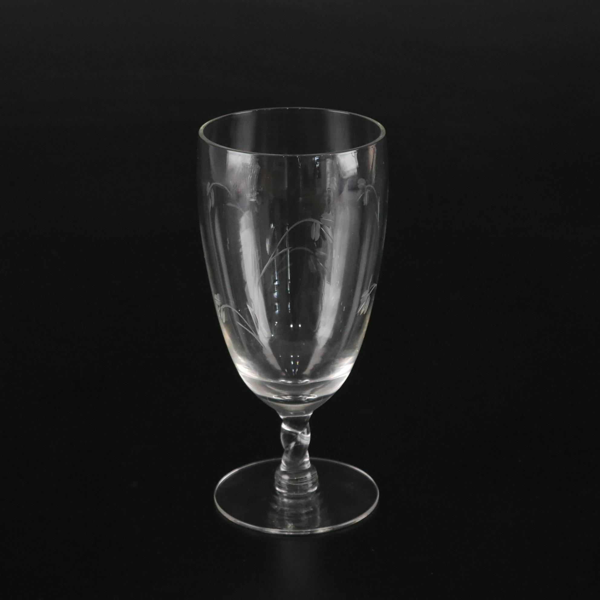 Silver Plate Serving Tray with Etched Wine Glasses & Bowl