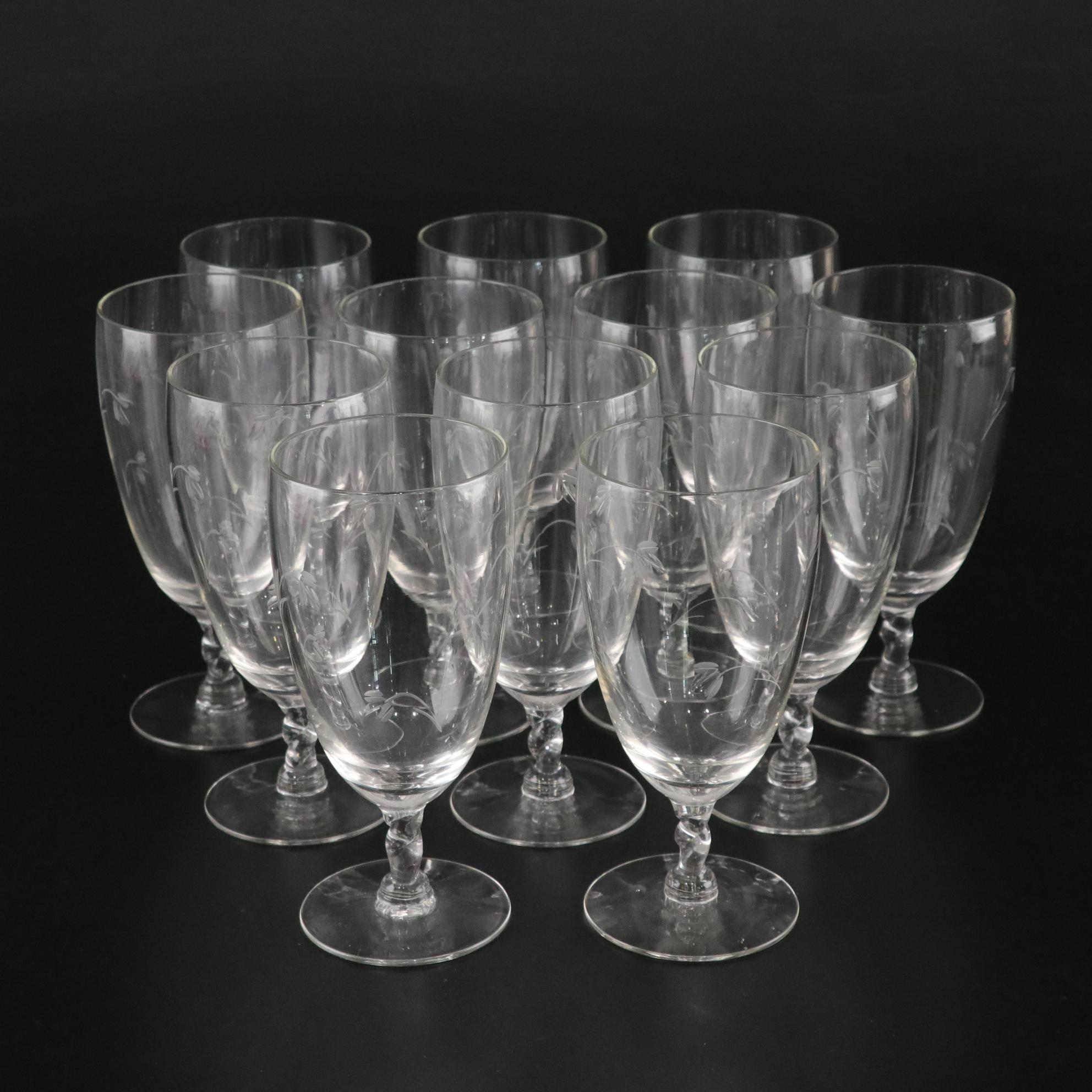 Silver Plate Serving Tray with Etched Wine Glasses & Bowl