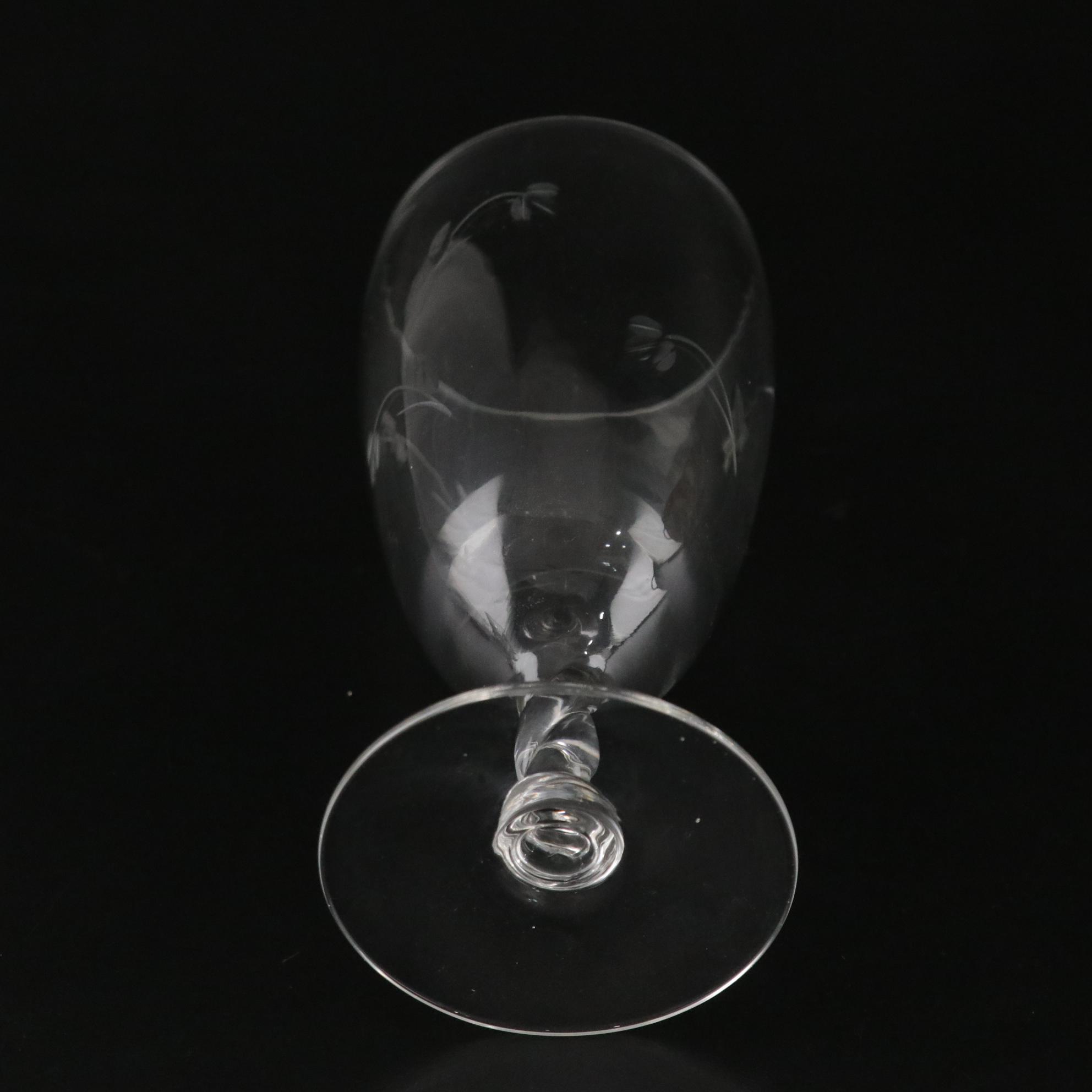 Silver Plate Serving Tray with Etched Wine Glasses & Bowl