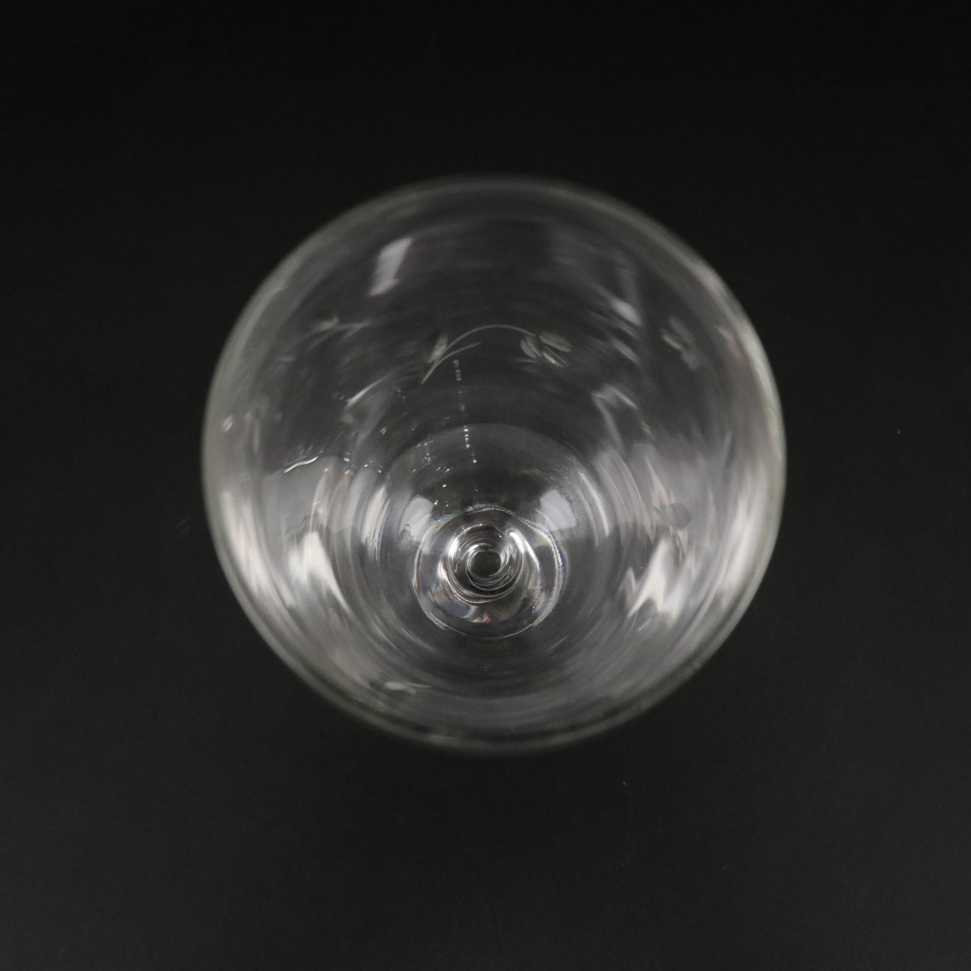 Silver Plate Serving Tray with Etched Wine Glasses & Bowl