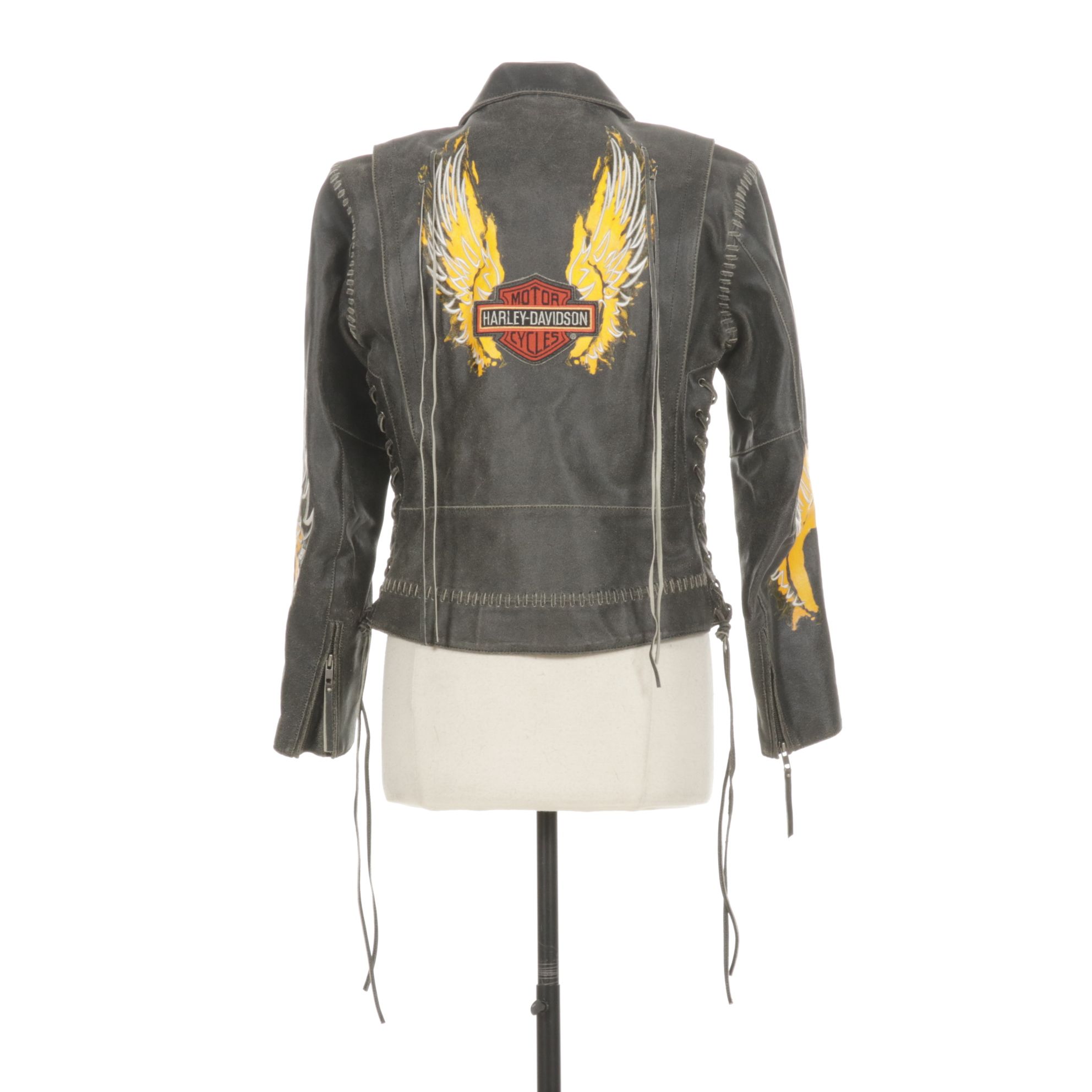 Harley-Davidson "Freedom" Hand-Painted & Distressed Leather Jacket with Lacing