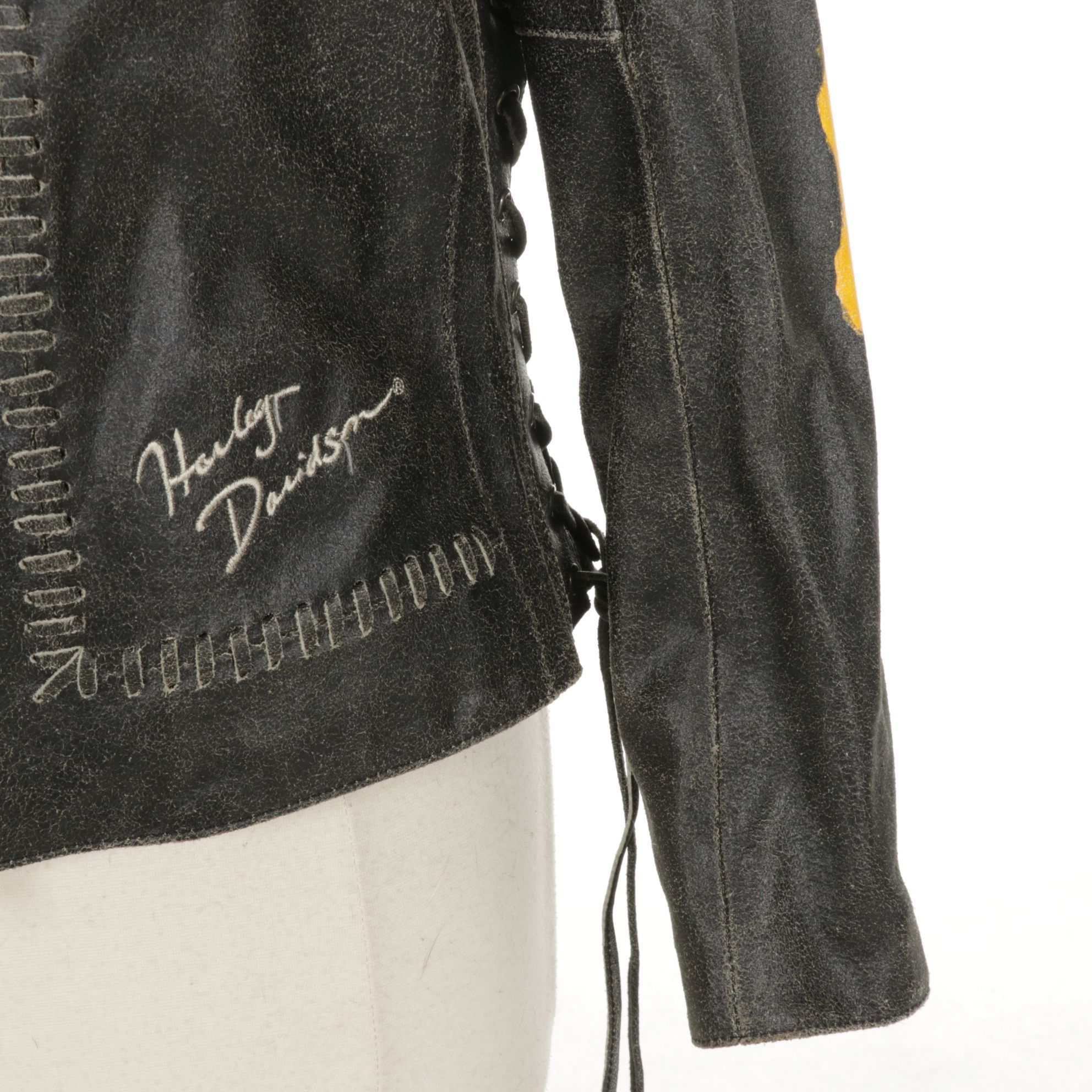 Harley-Davidson "Freedom" Hand-Painted & Distressed Leather Jacket with Lacing