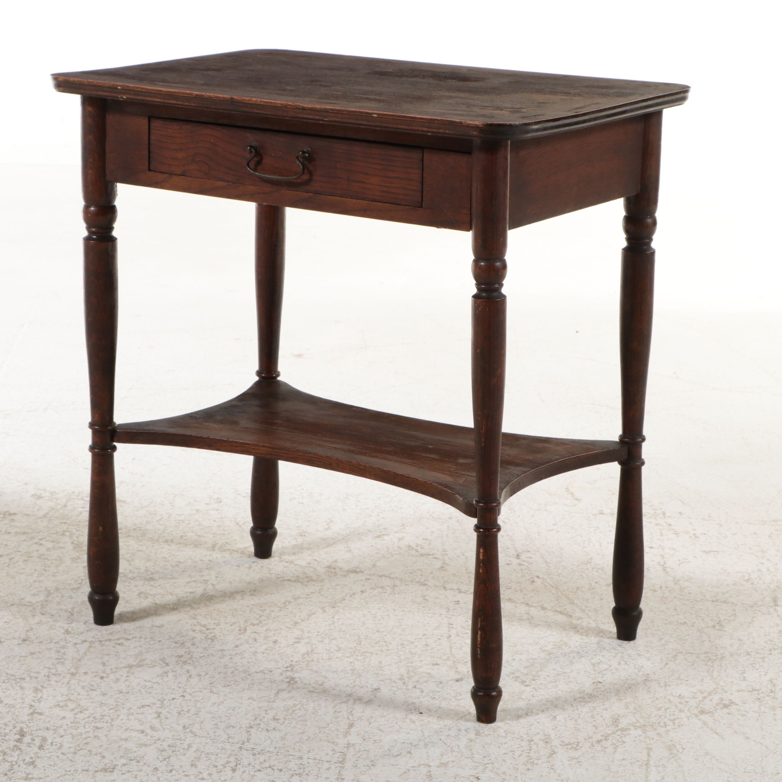 Edwardian Oak Library Table with Drawer and Lower Shelf