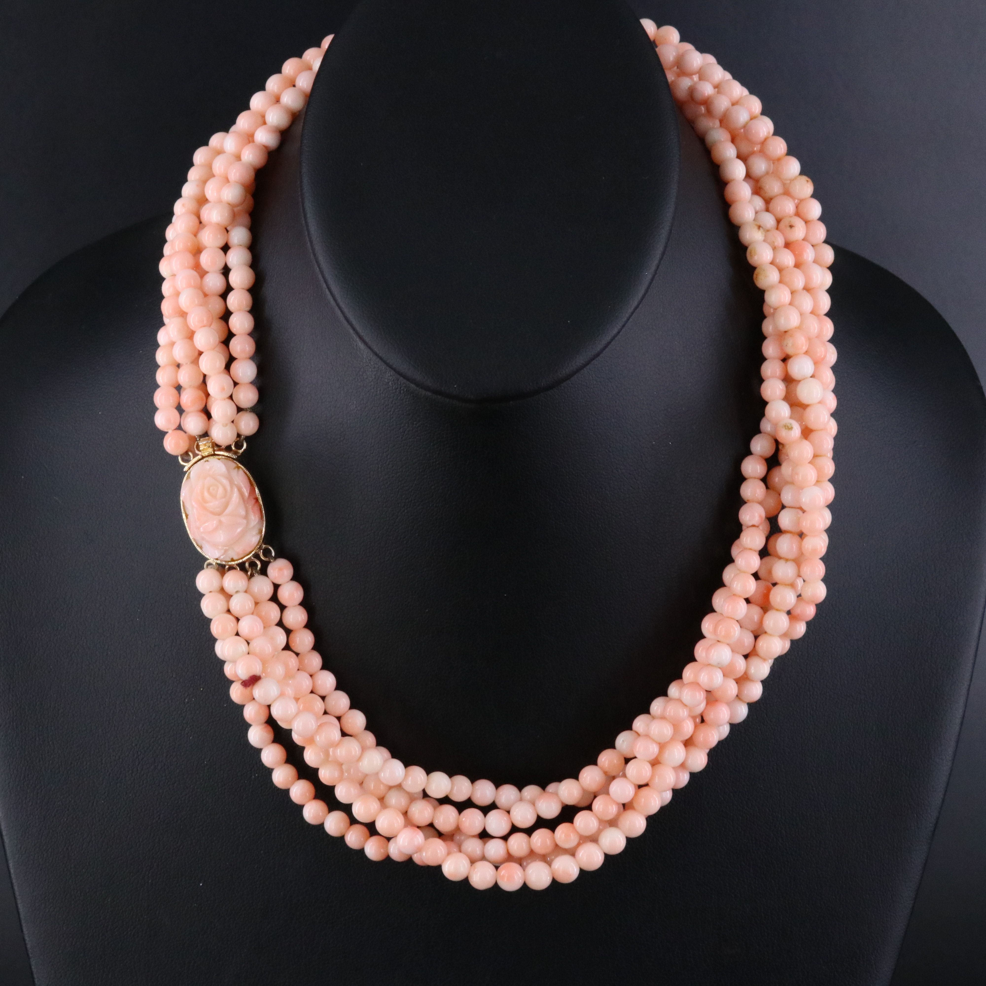Coral Torsade with Carved Clasp