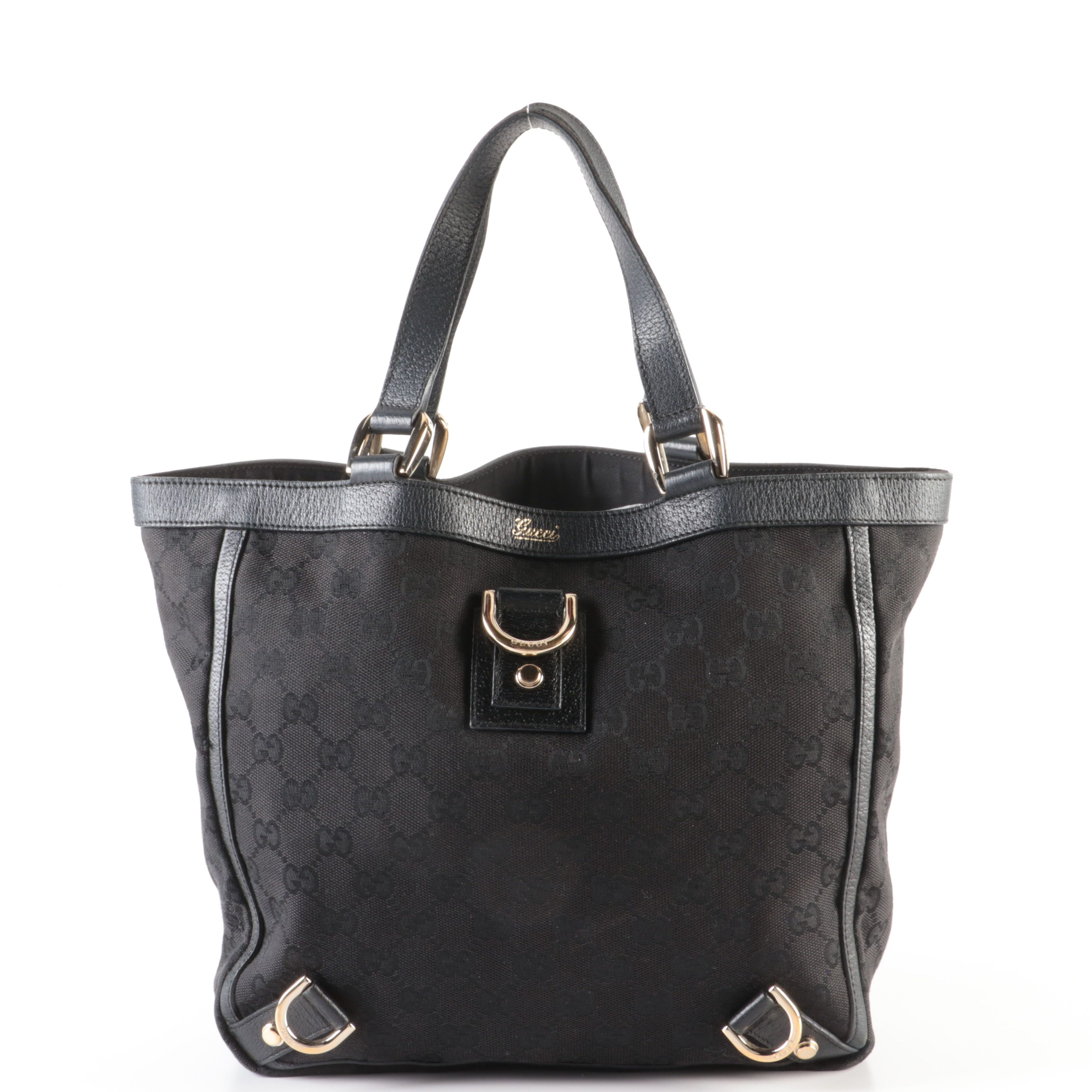 Gucci Abbey Tote Bag in Black GG Canvas and Leather