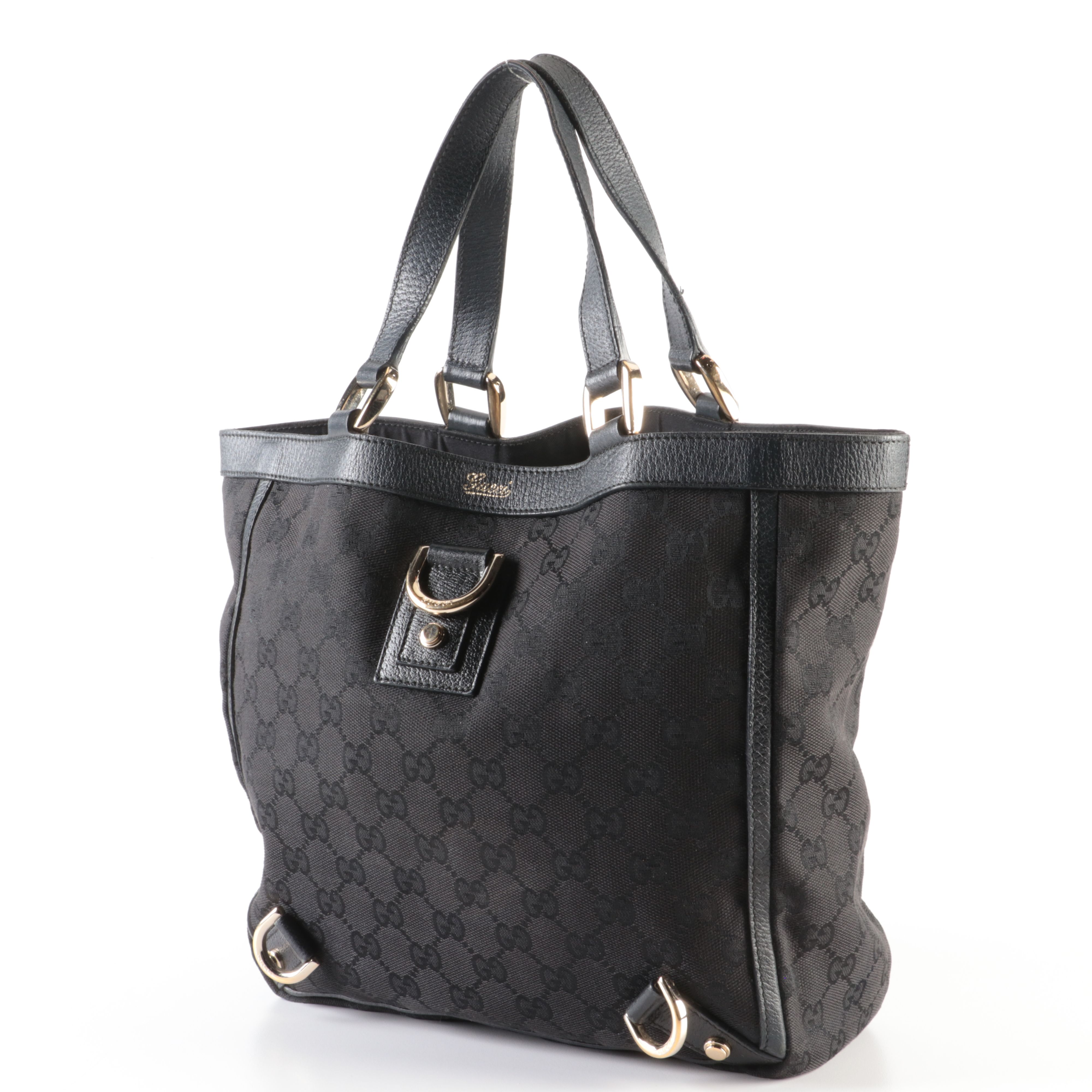 Gucci Abbey Tote Bag in Black GG Canvas and Leather