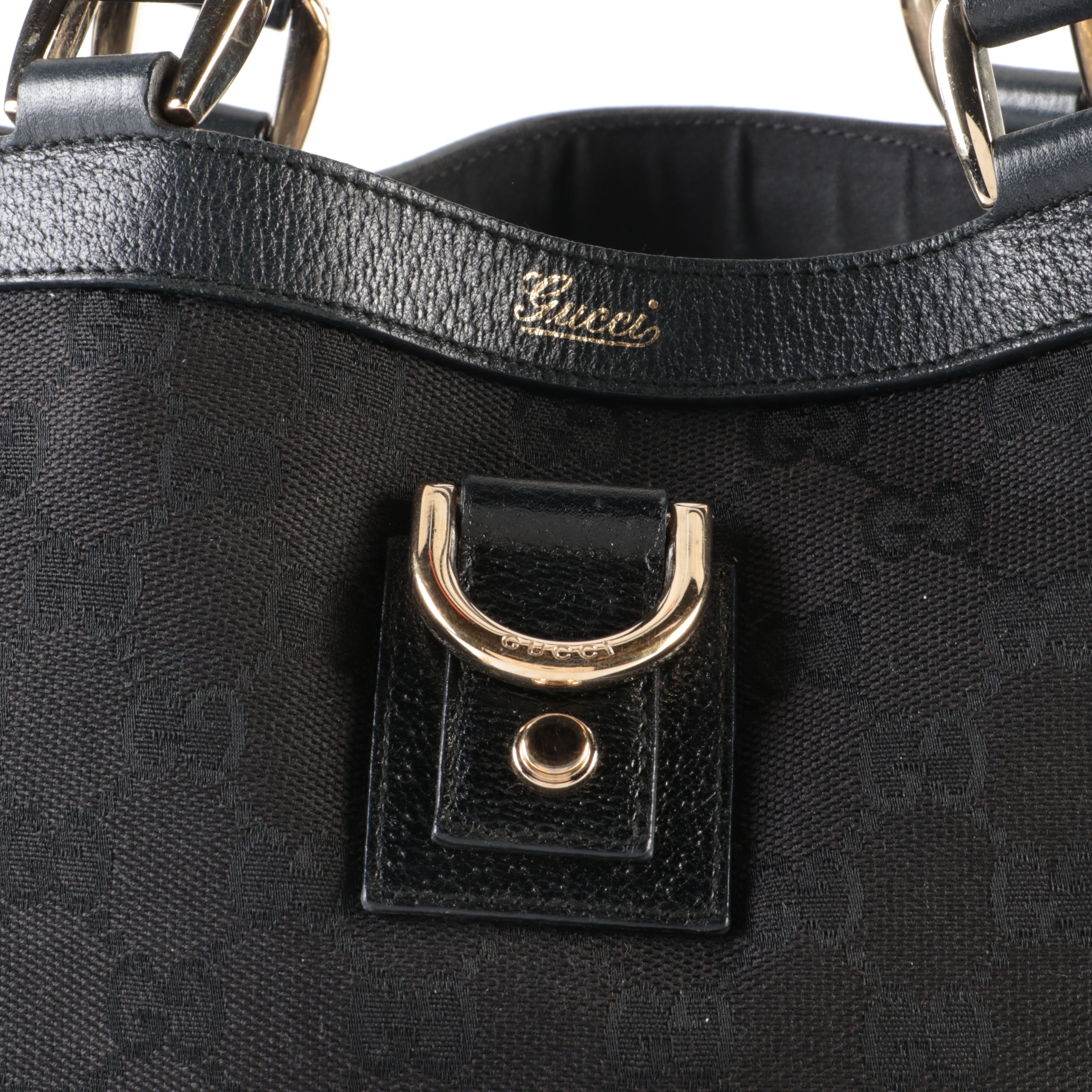 Gucci Abbey Tote Bag in Black GG Canvas and Leather