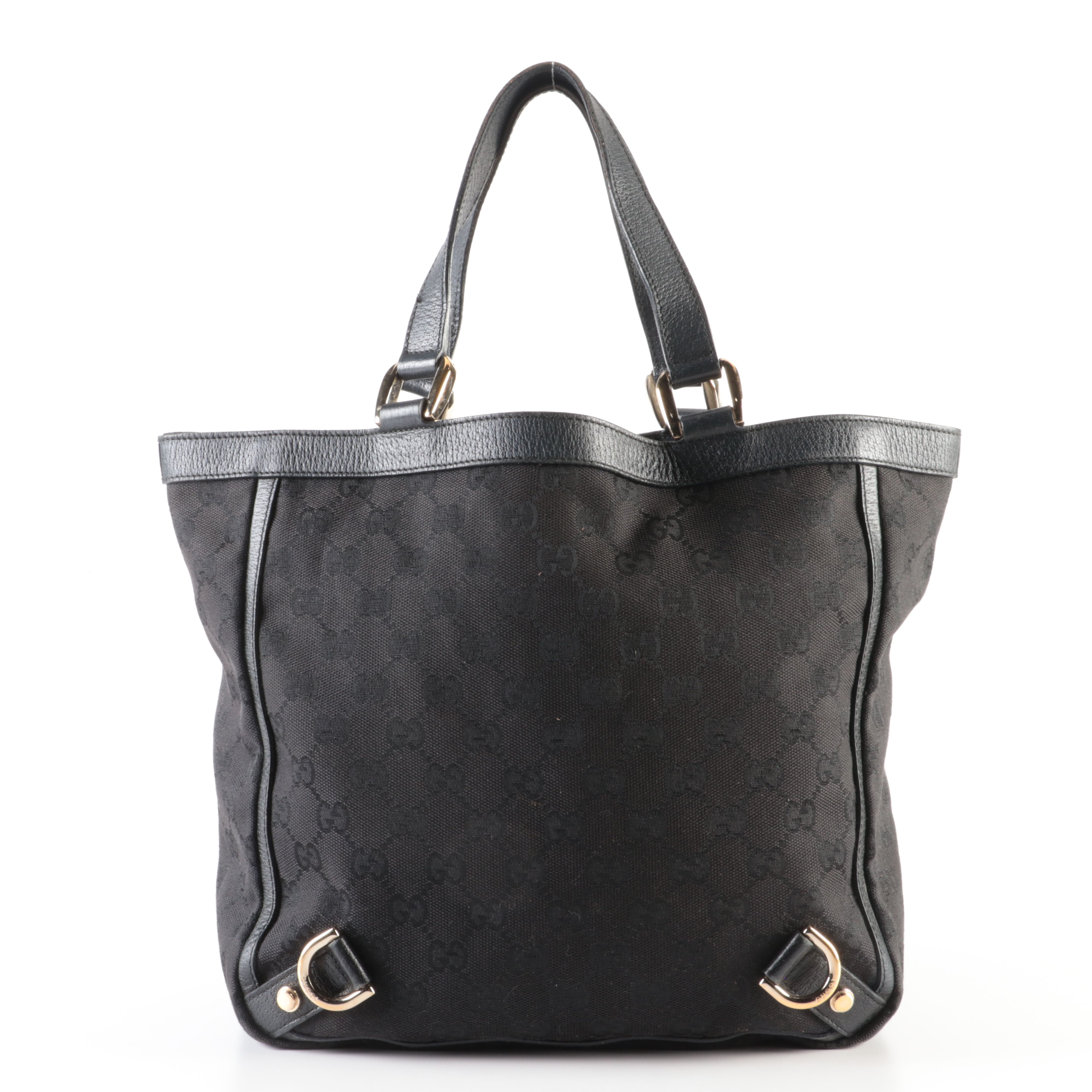 Gucci Abbey Tote Bag in Black GG Canvas and Leather