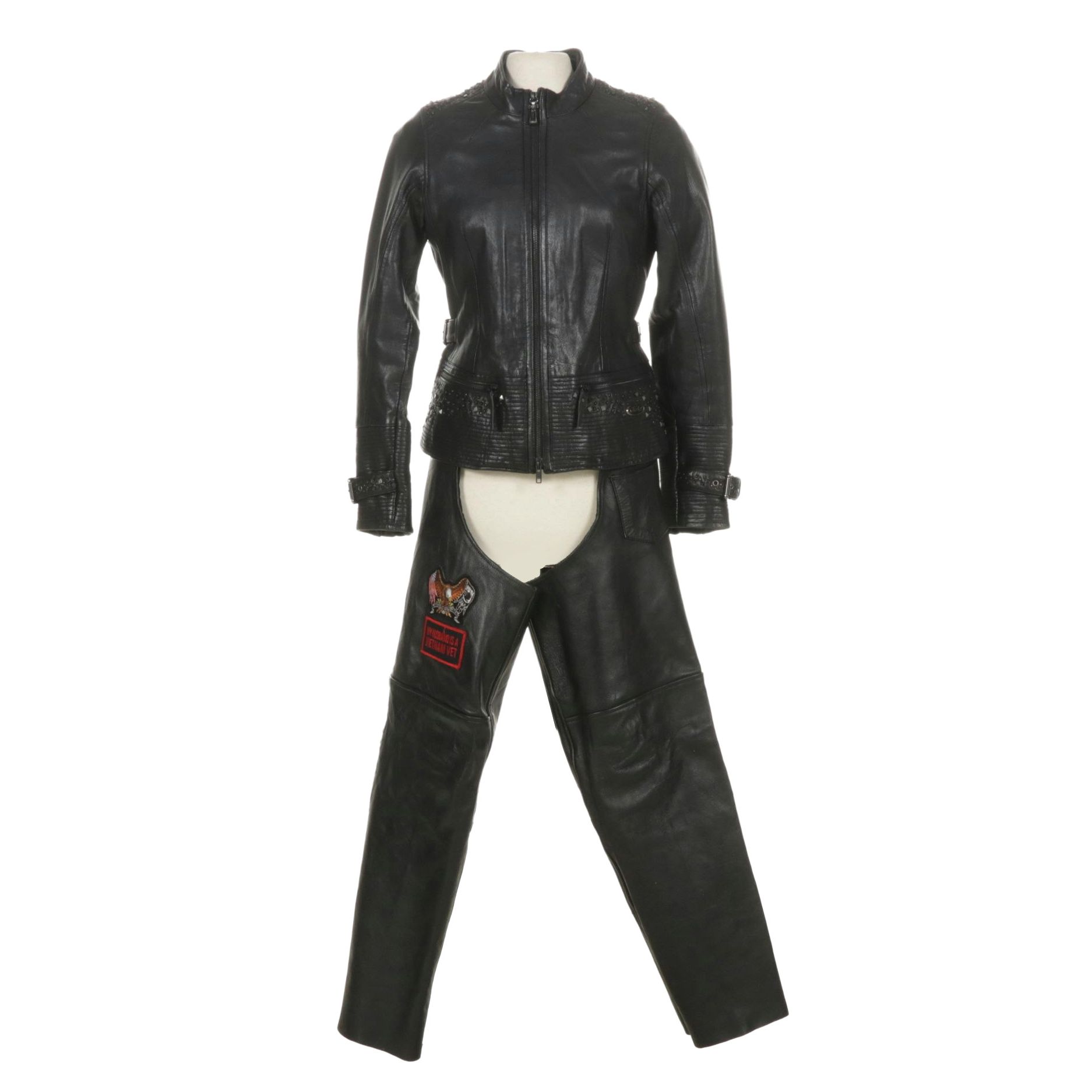 Harley-Davidson Embellished Goatskin Leather Motorcycle Jacket with Riding Chaps