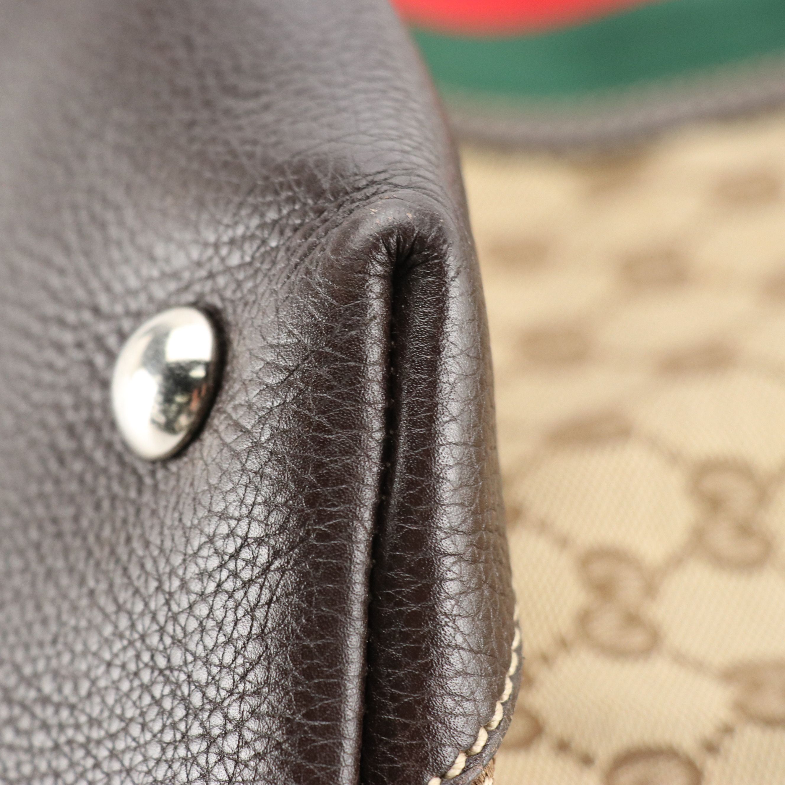 Gucci Sunset Web Stripe Tote in GG Canvas and Brown Grained Leather Trim