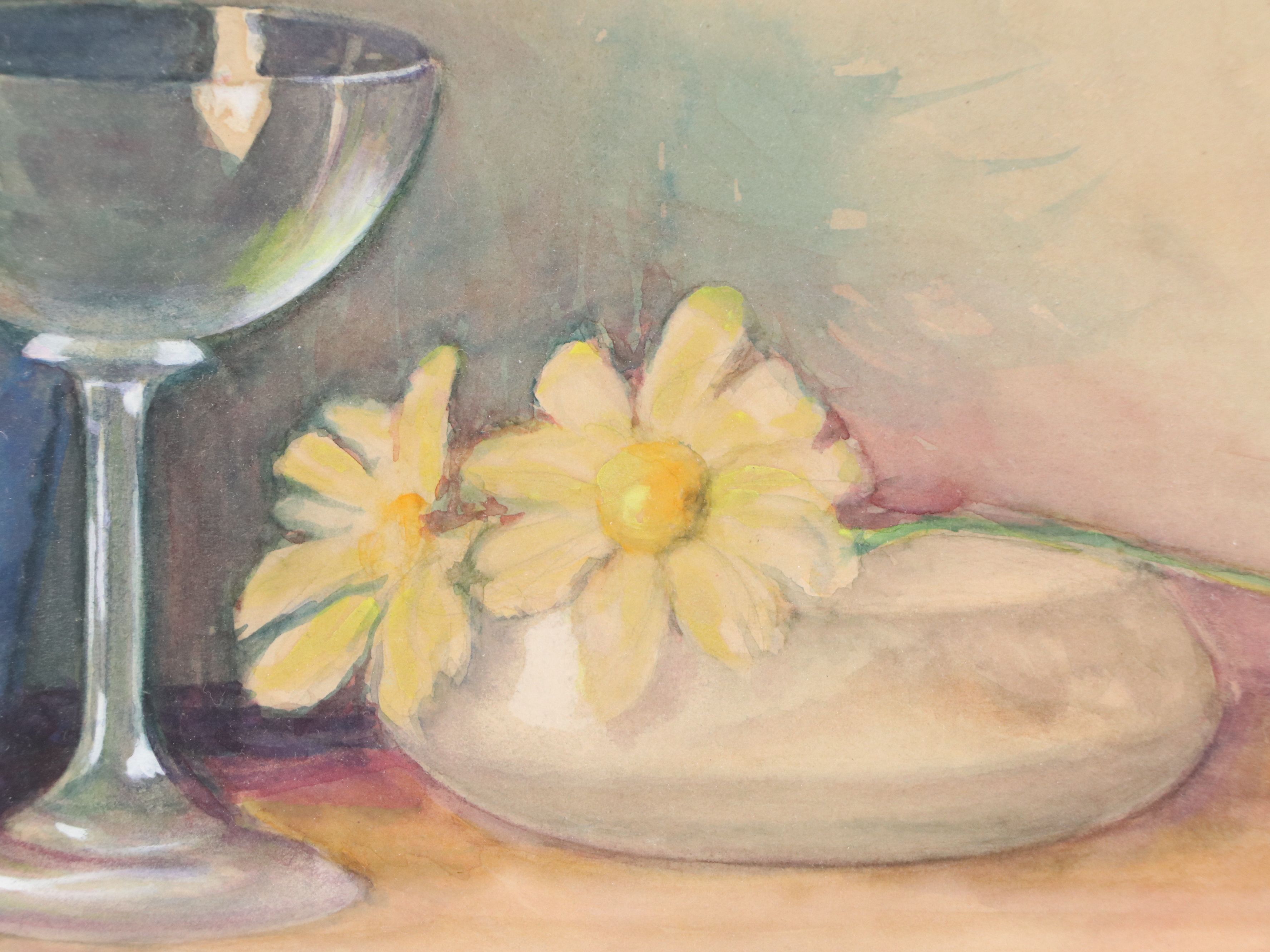 Adele E. Johnson Watercolor Painting of Vase and Daisies, Circa 1930