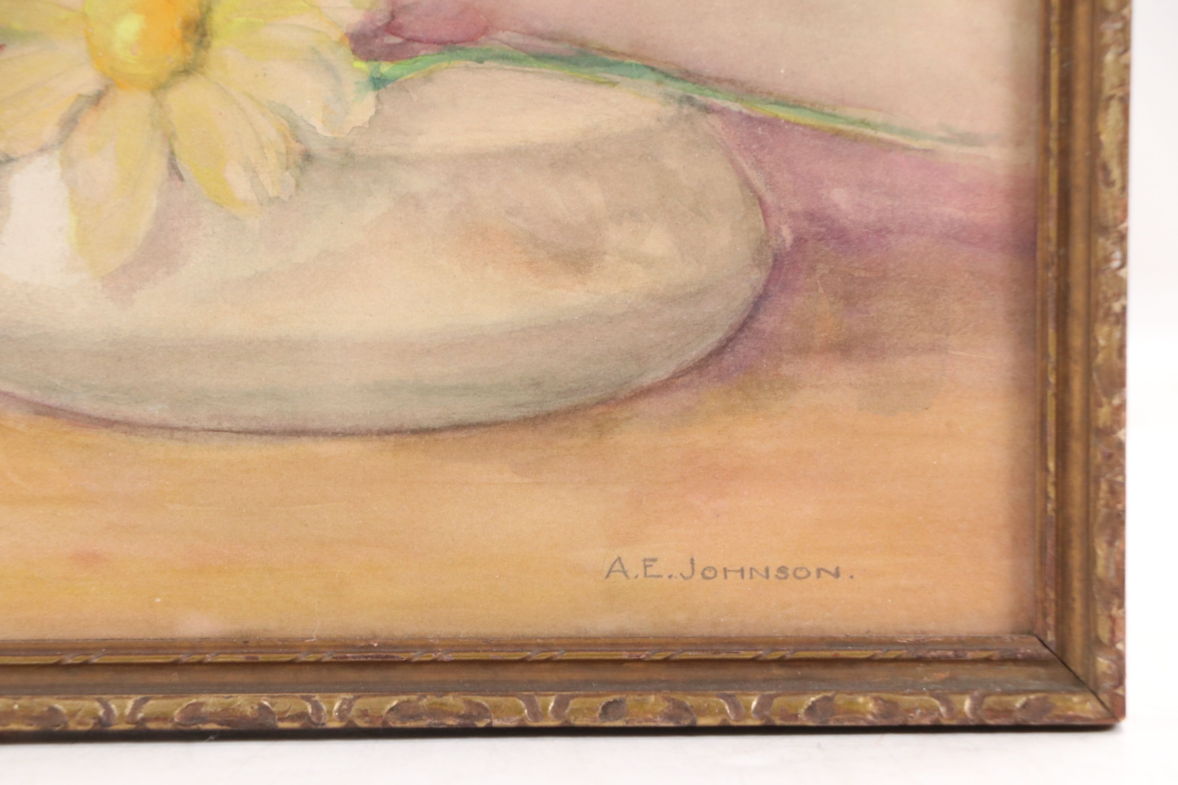 Adele E. Johnson Watercolor Painting of Vase and Daisies, Circa 1930