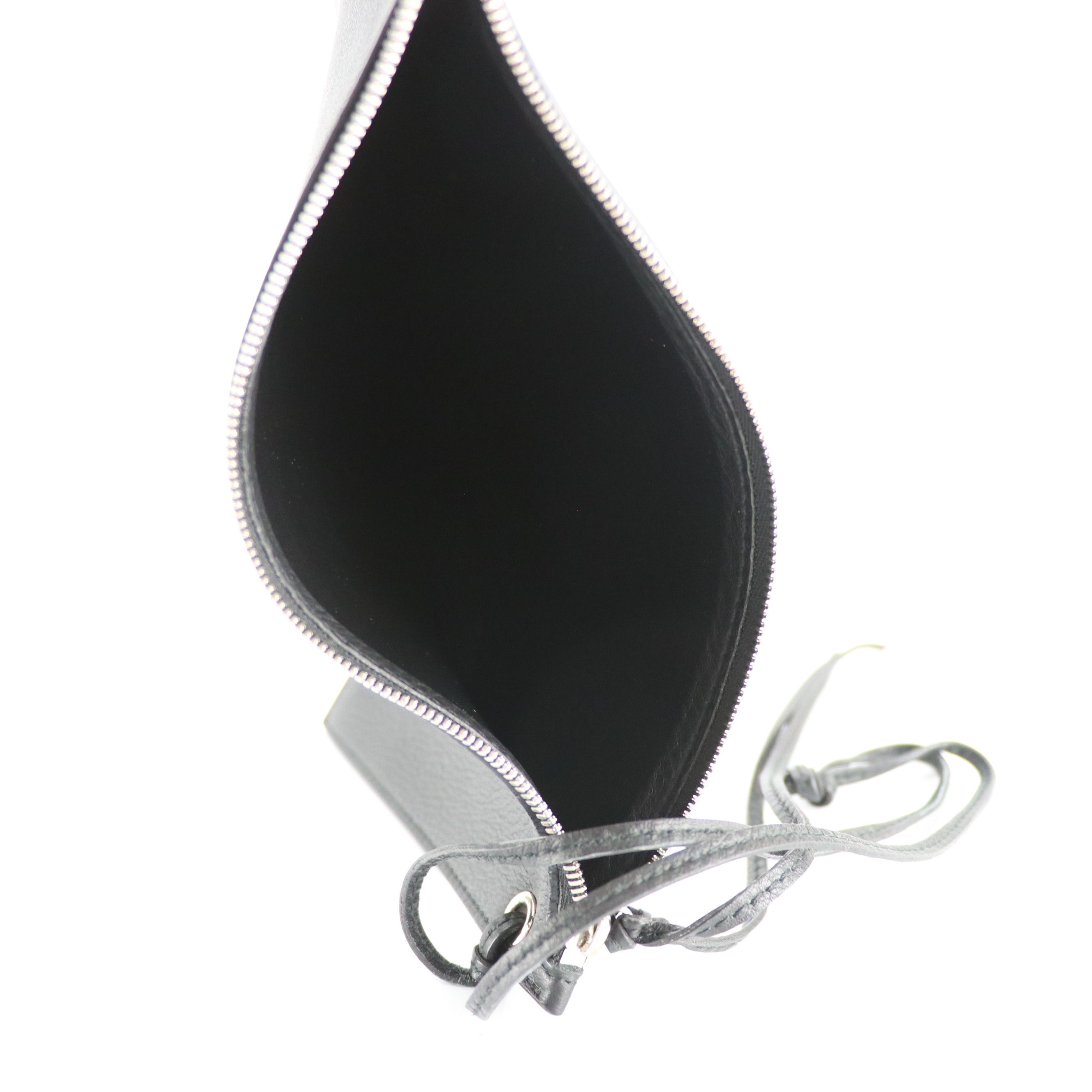 Balenciaga Black Grain Leather Everyday Zip Pouch and Compact Mirror