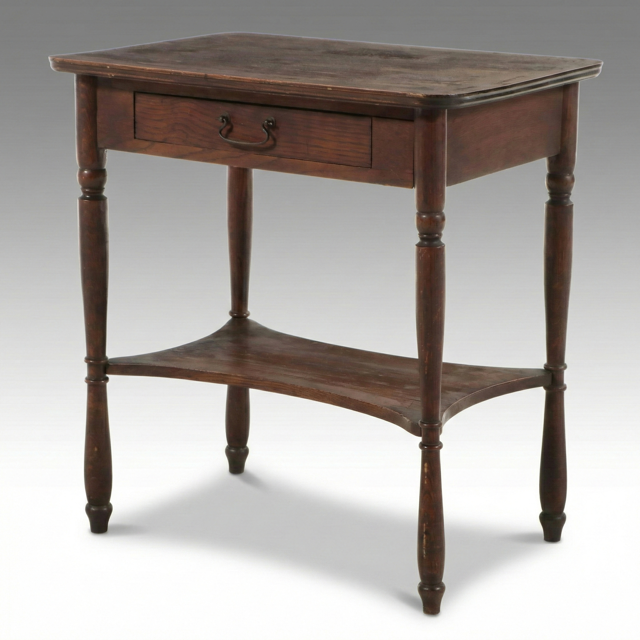 Edwardian Oak Library Table with Drawer and Lower Shelf