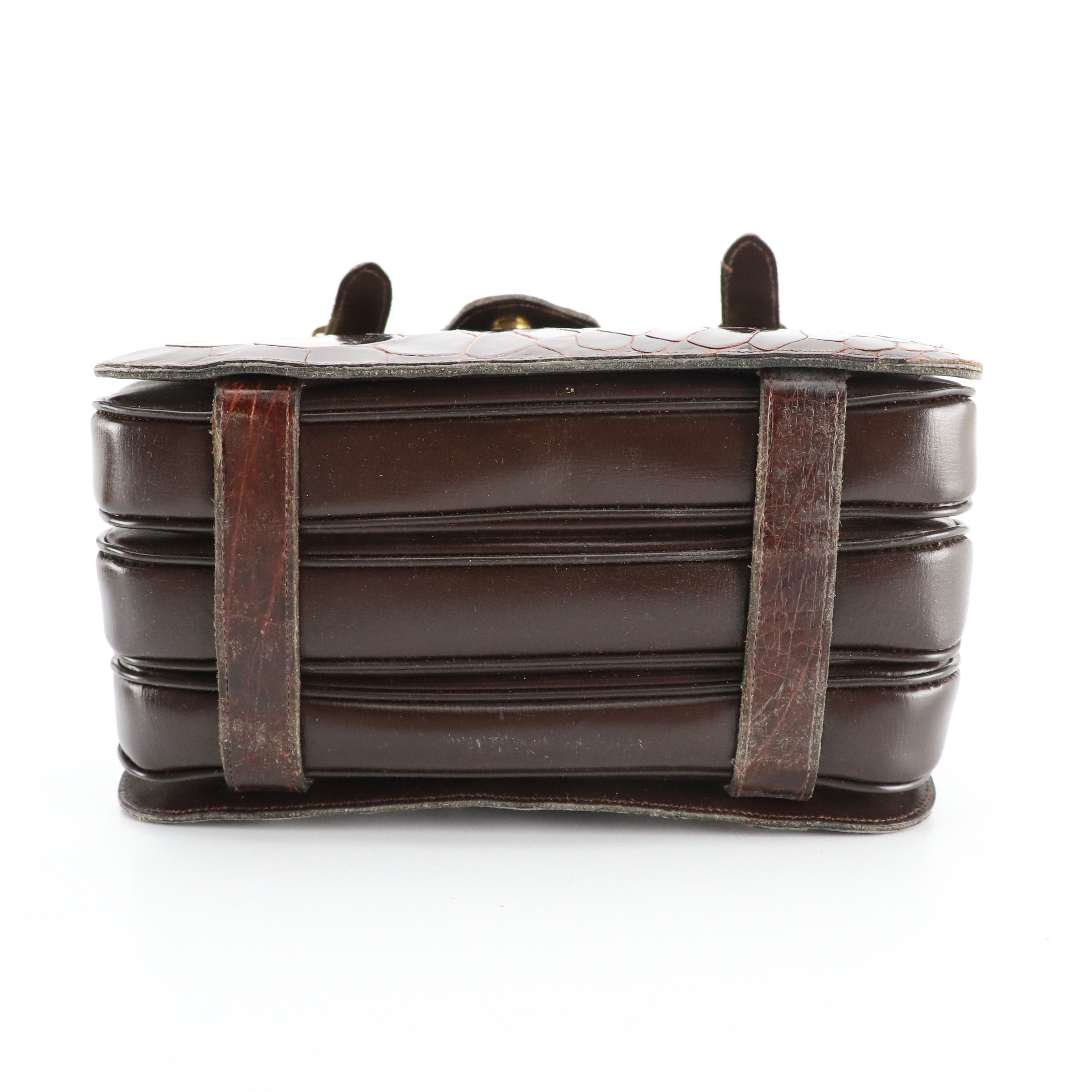 Bellestone Brown Lizard Skin Leather Frame Handbag, Other Vintage Accordion Bag