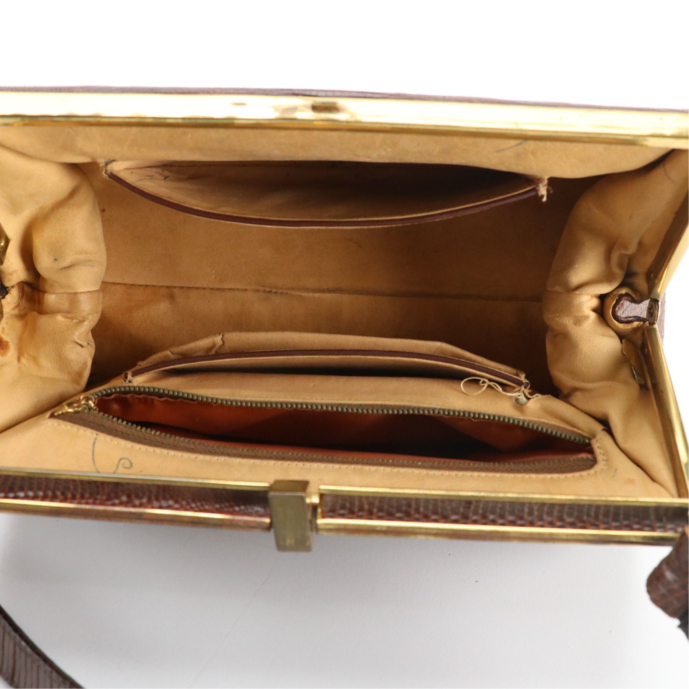 Bellestone Brown Lizard Skin Leather Frame Handbag, Other Vintage Accordion Bag