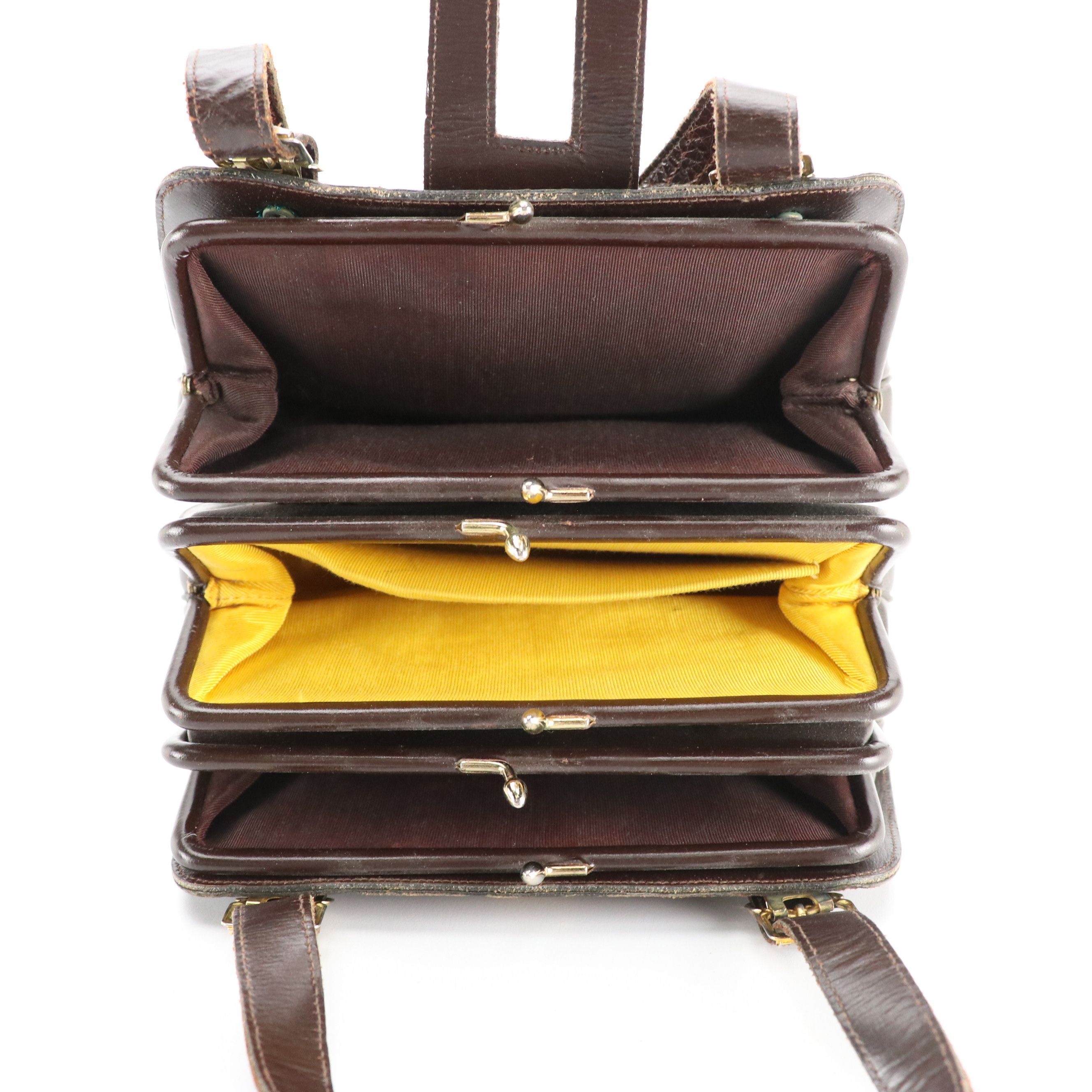 Bellestone Brown Lizard Skin Leather Frame Handbag, Other Vintage Accordion Bag