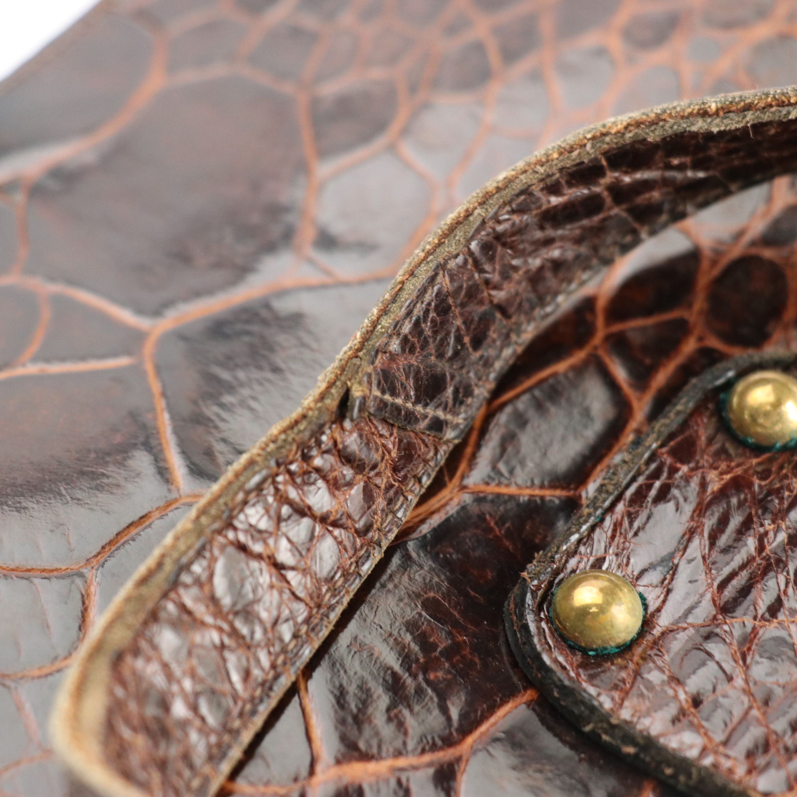 Bellestone Brown Lizard Skin Leather Frame Handbag, Other Vintage Accordion Bag