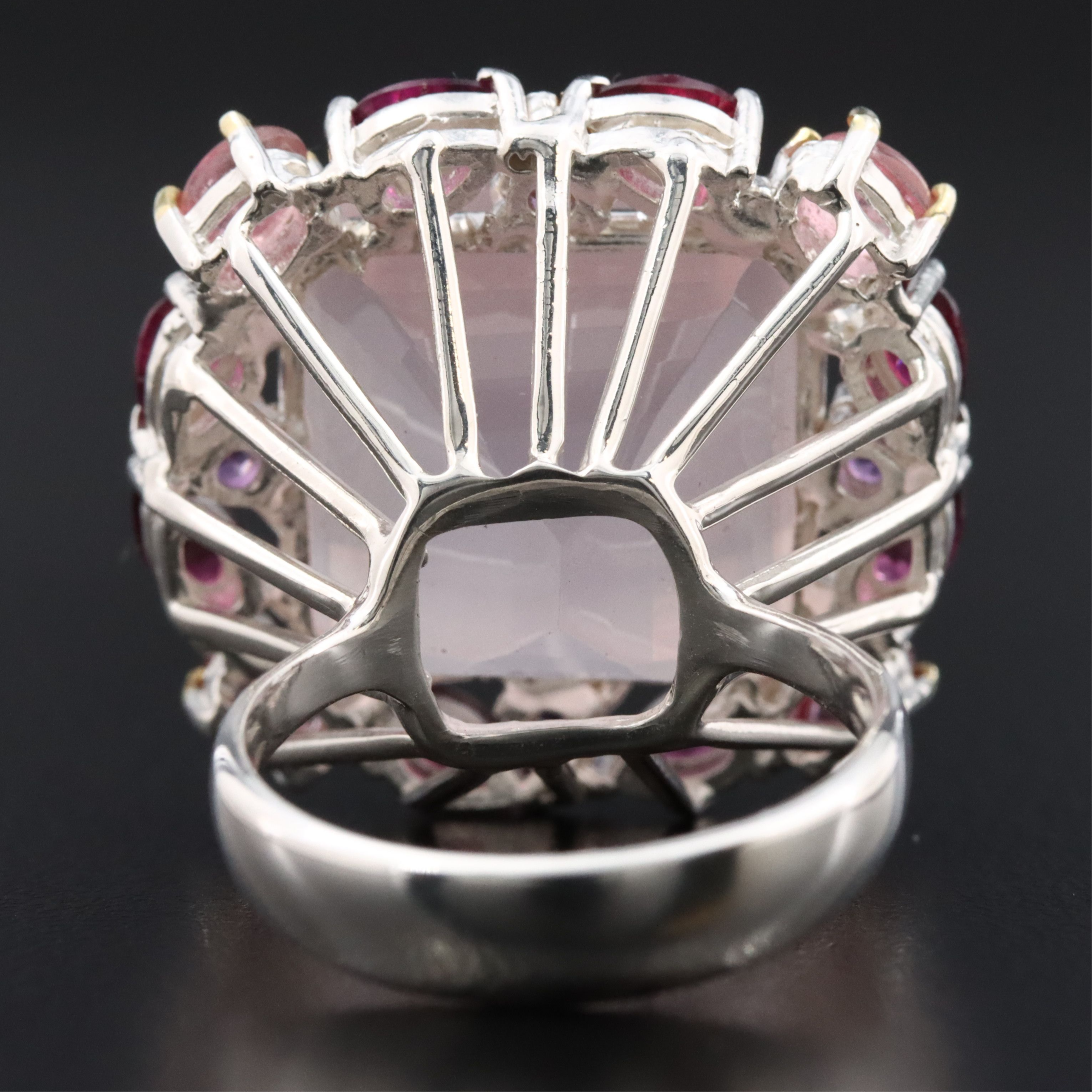 Sterling Rose Quartz, Amethyst and Garnet Halo Ring