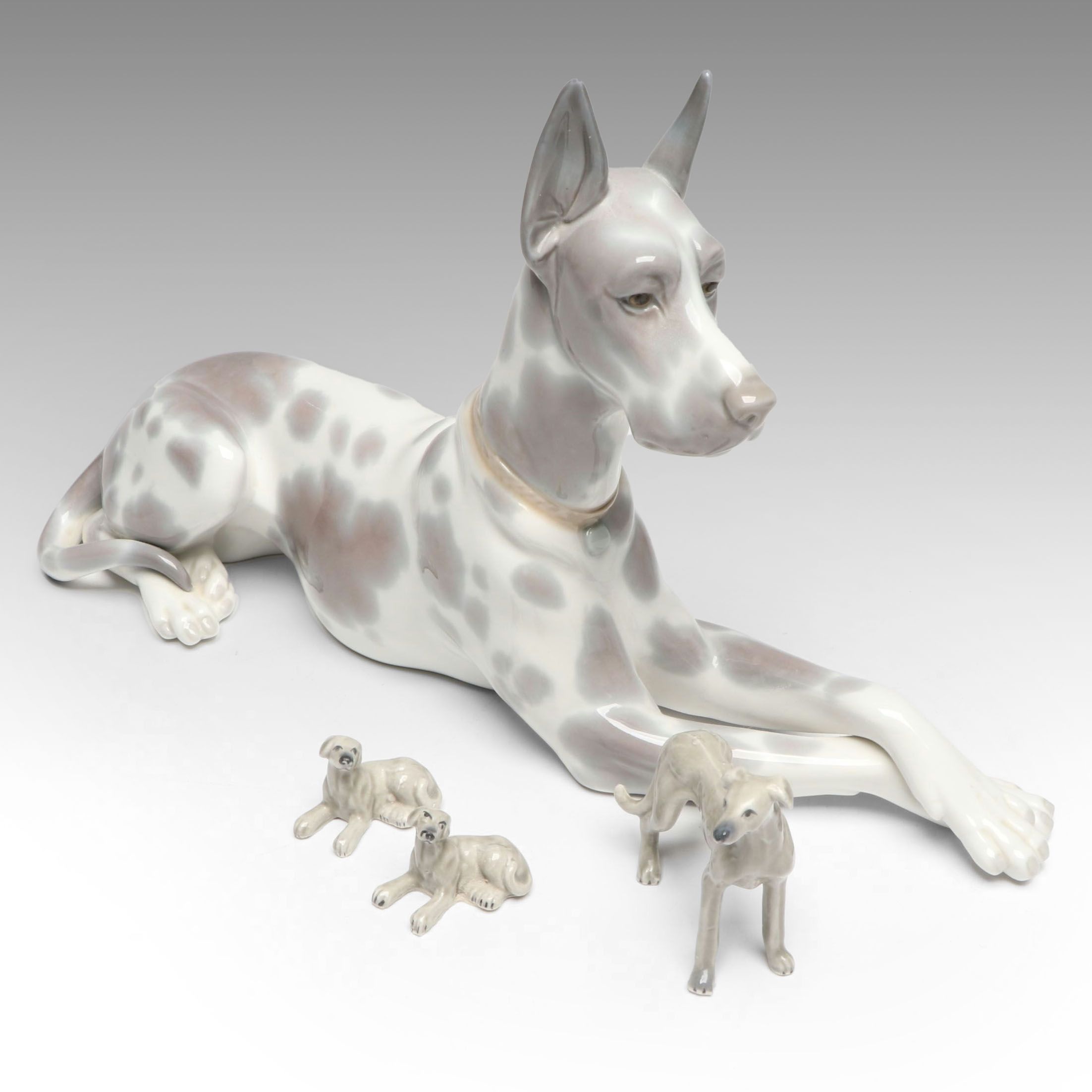 Lladró "Great Dane" Porcelain Figure with Other Dog Figures