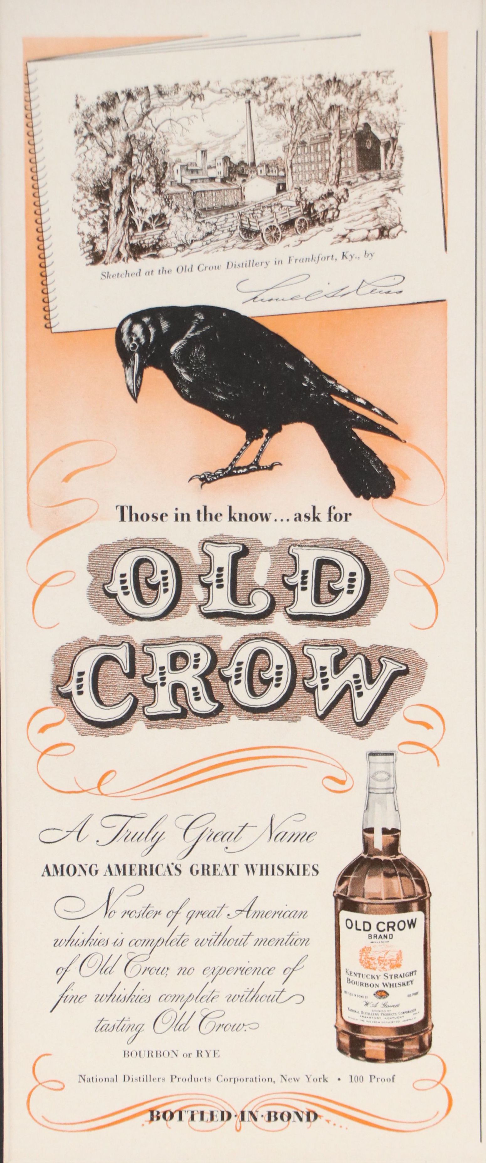 Old Crow Bourbon Whiskey Vintage Advertisement