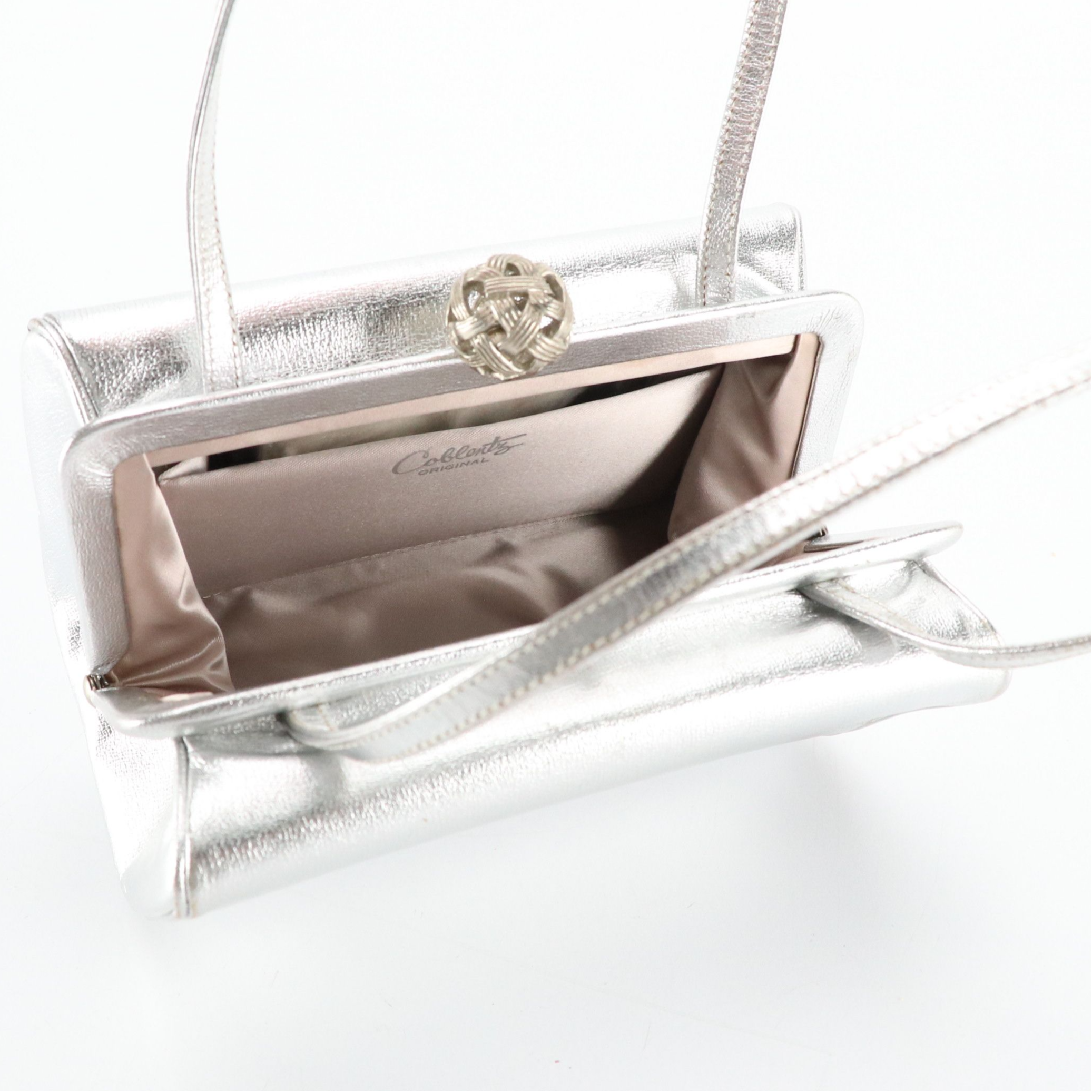 Coblentz Silver Leather Evening Bag, Crochet Straw Handbag, Wooden Basket Bag
