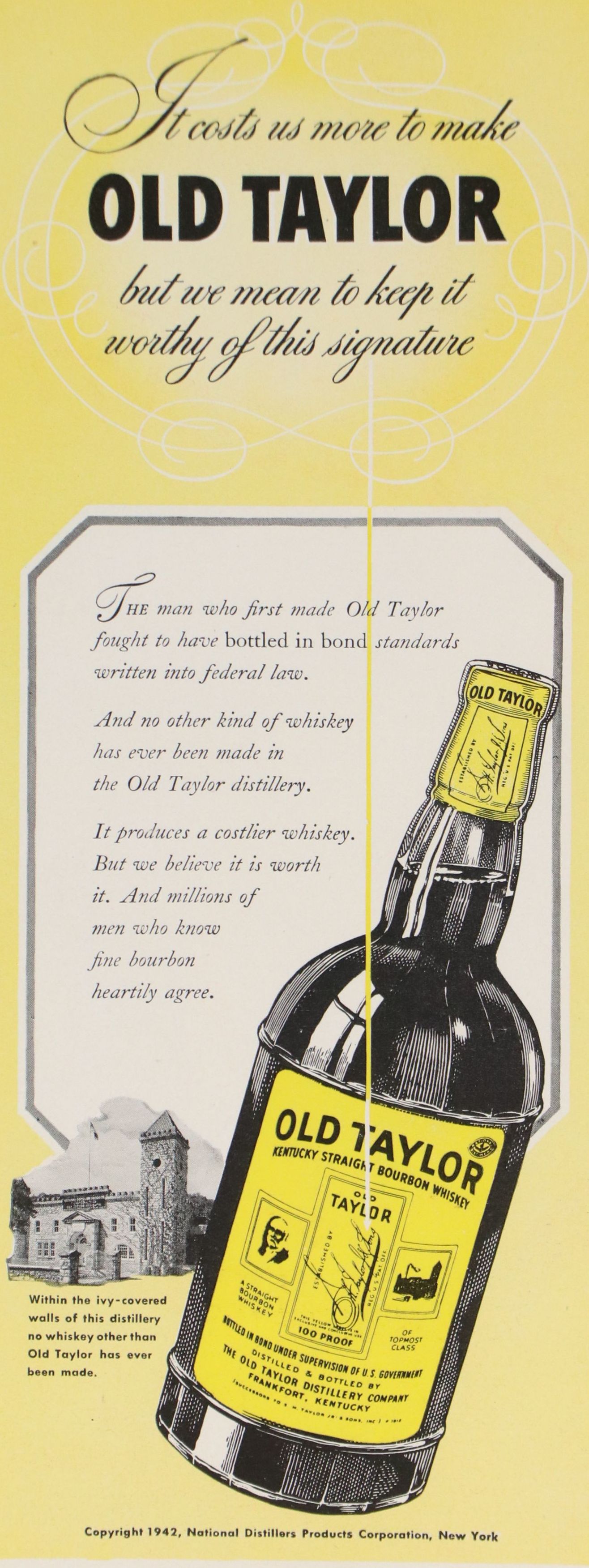 Old Taylor Bourbon Whiskey 1942 Advertisement