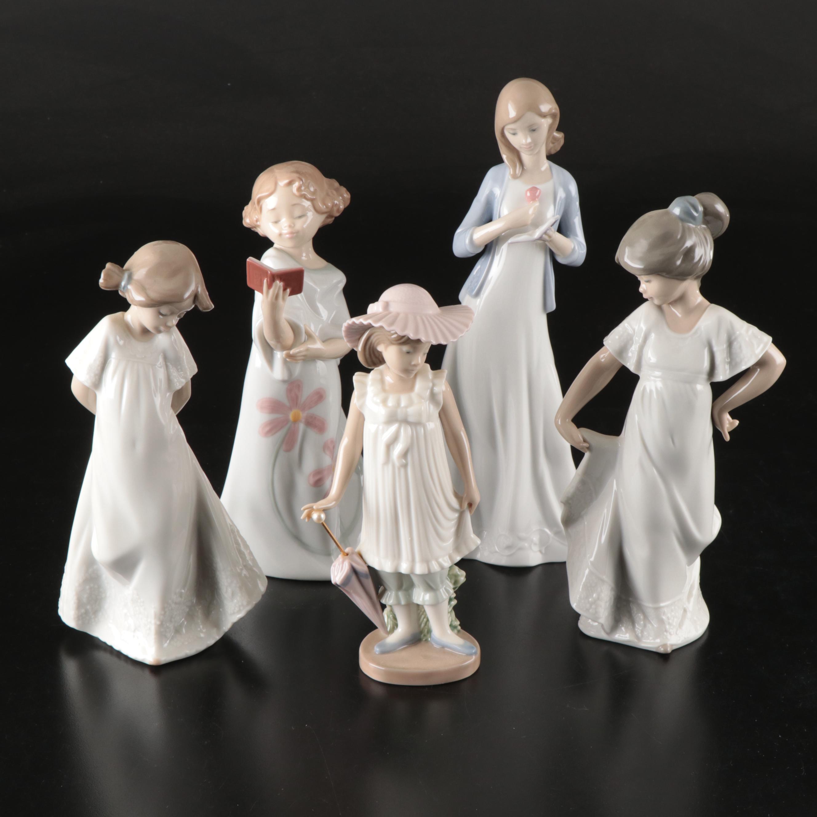Nao by Lladró "Poems of Love" with Other Female Porcelain Figures