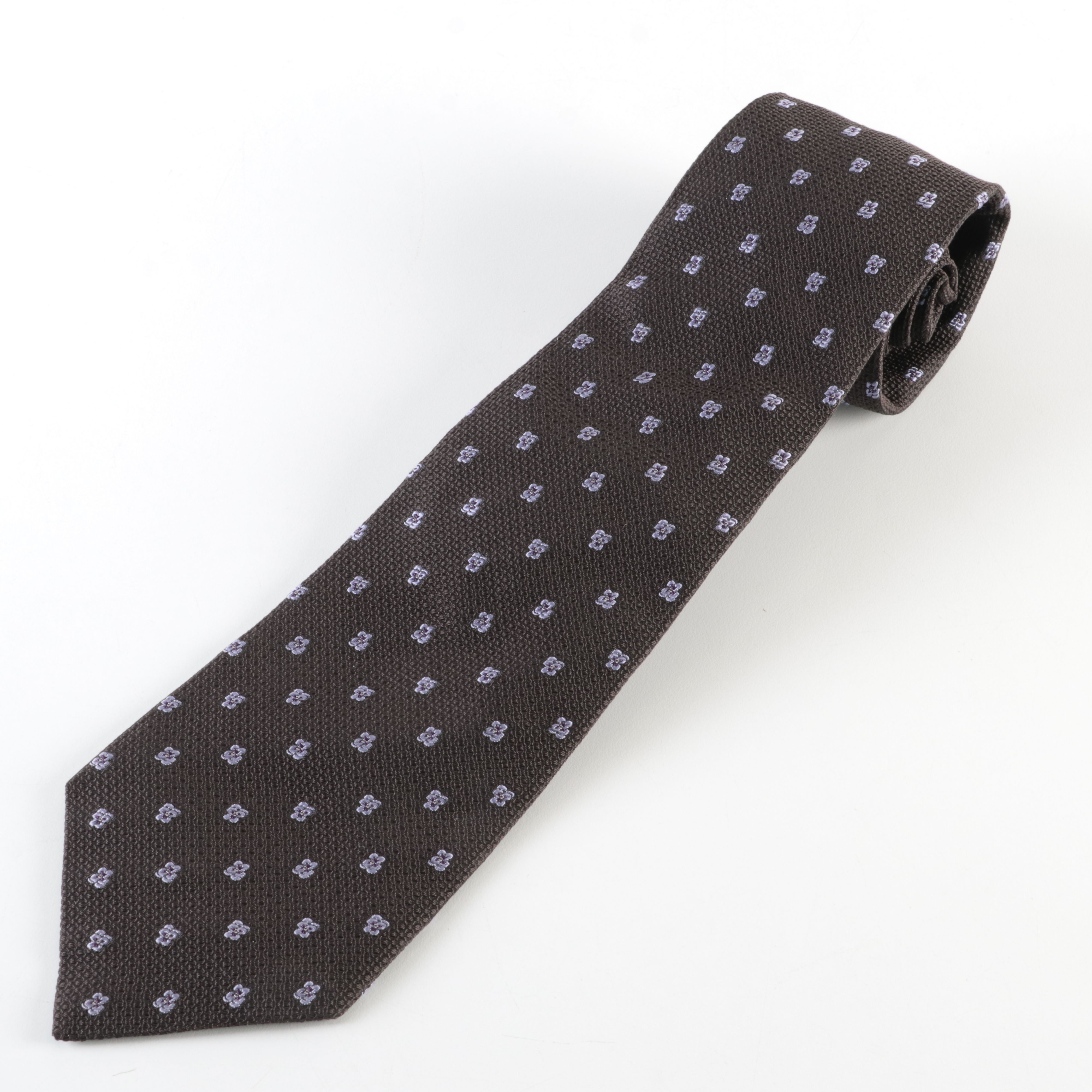 Prada Silk Necktie with Purple Pattern on Black