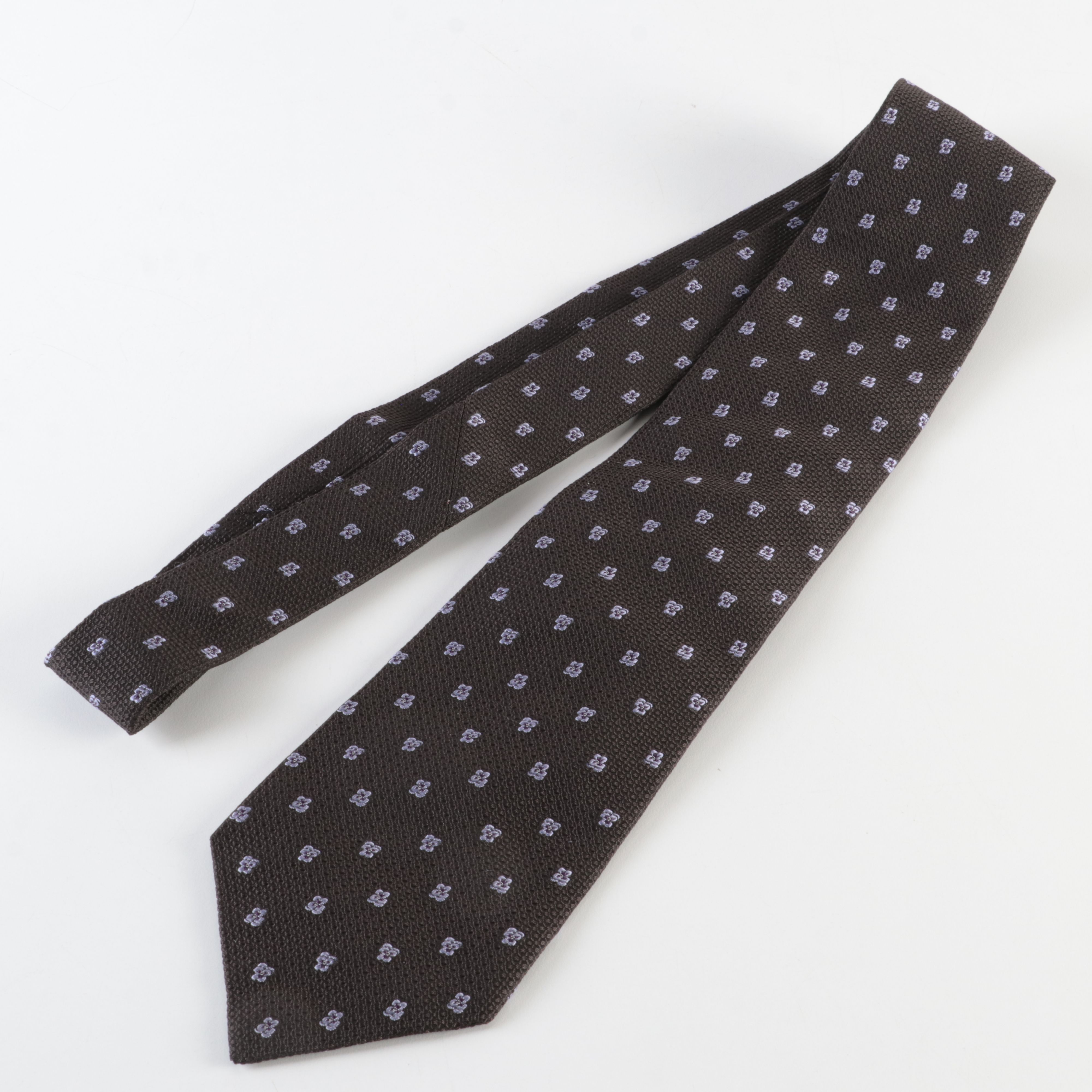 Prada Silk Necktie with Purple Pattern on Black