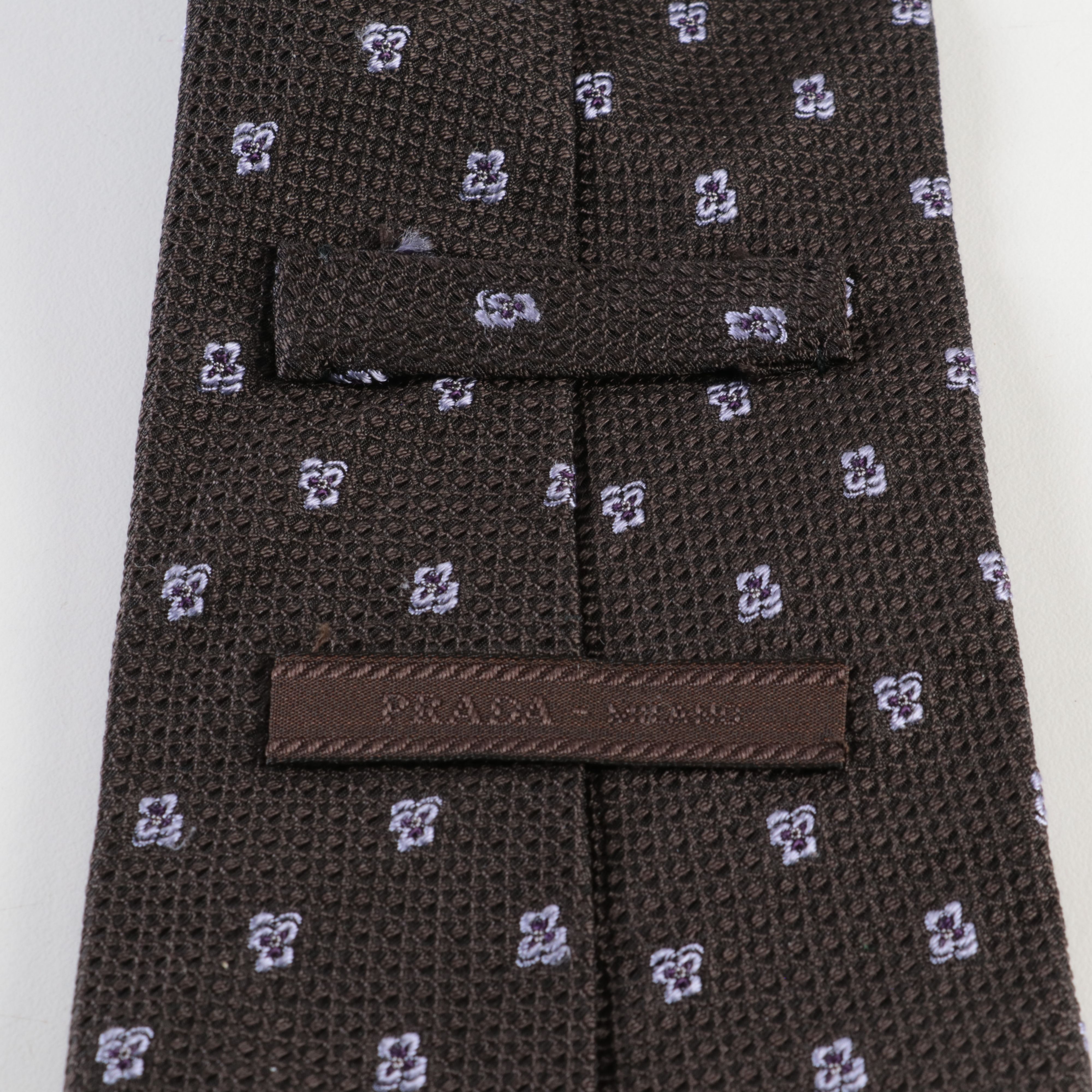Prada Silk Necktie with Purple Pattern on Black