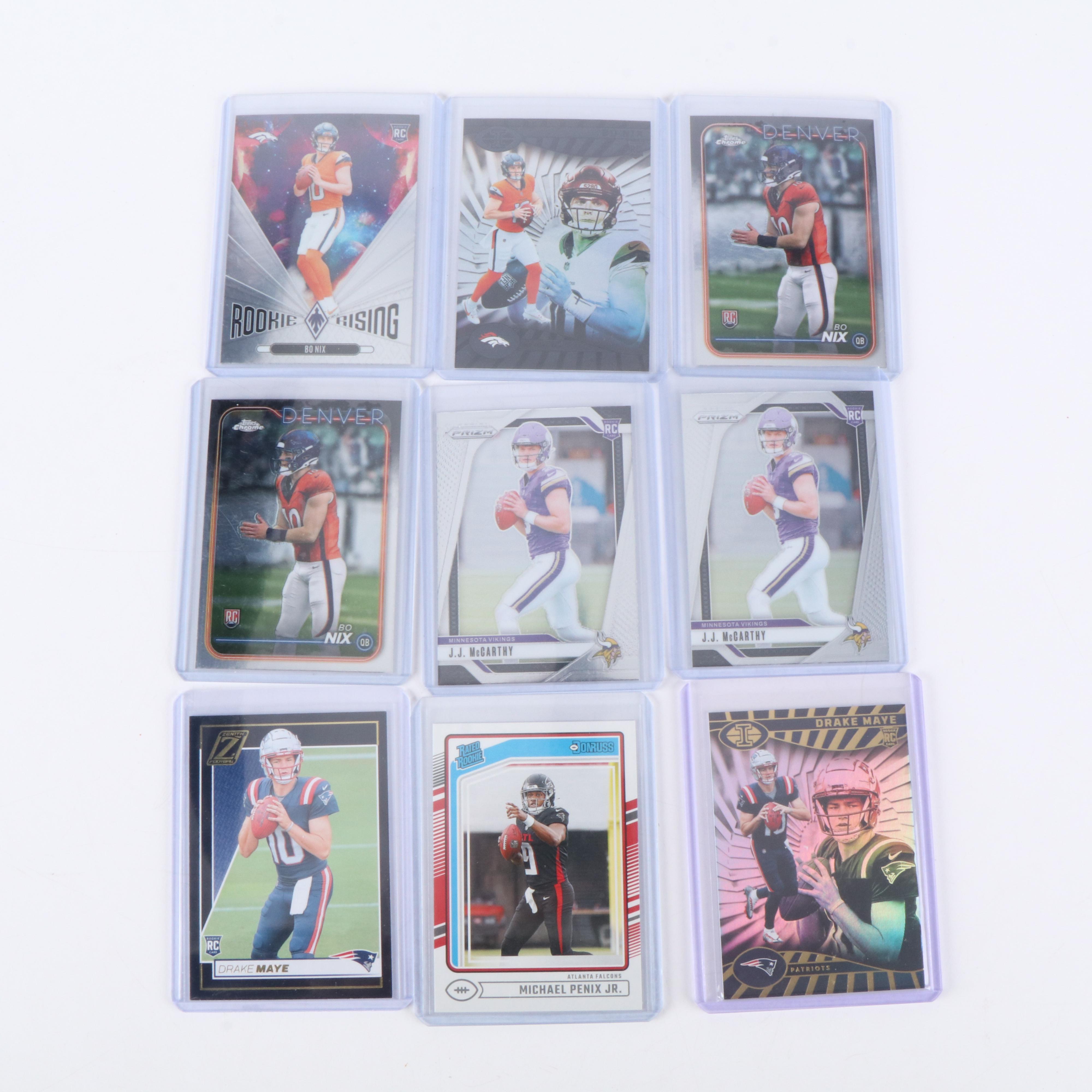 Topps Chrome with Other Football Cards Featuring Bo Nix and Joe Burrow Rookies