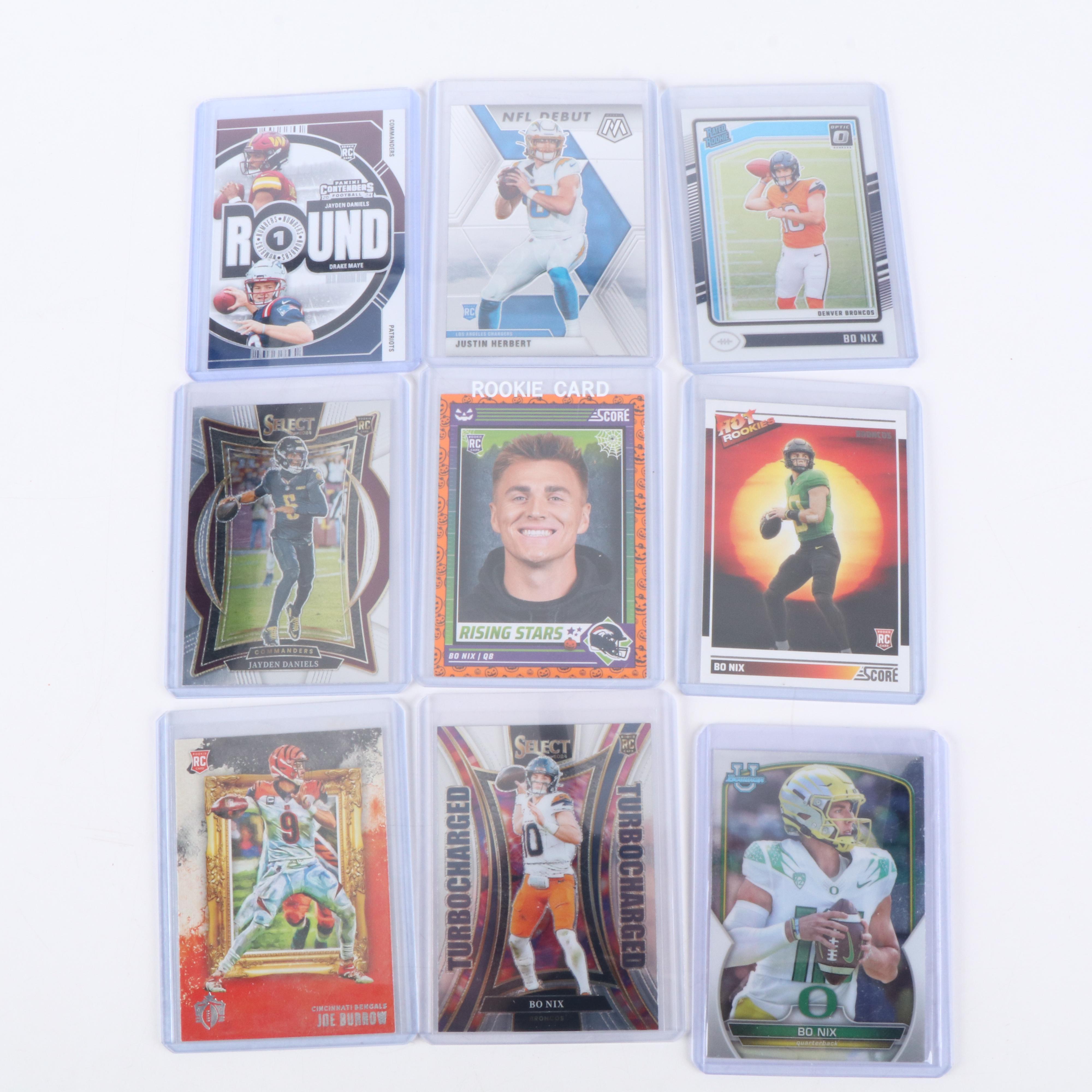 Topps Chrome with Other Football Cards Featuring Bo Nix and Joe Burrow Rookies