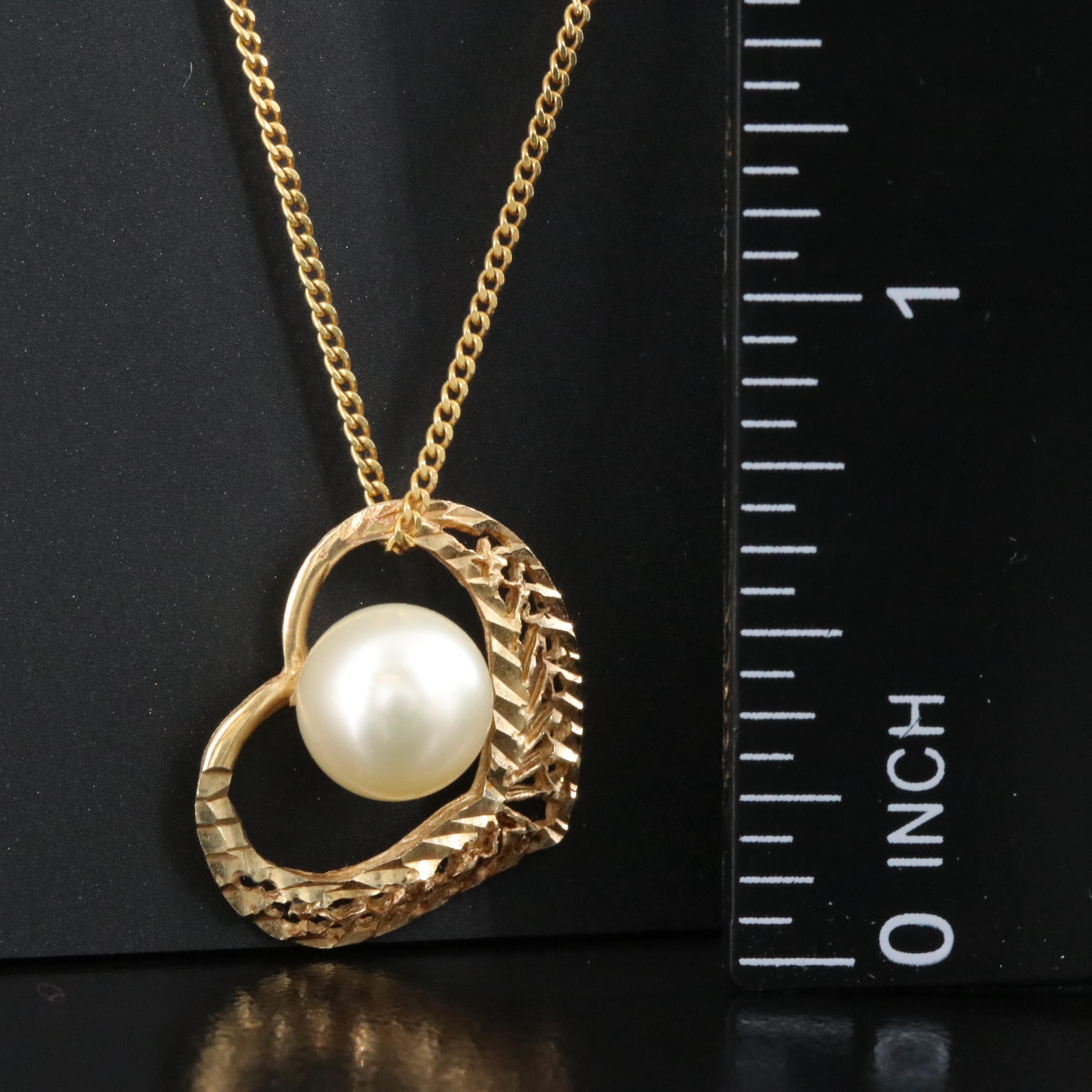 14K Pearl Heart Pendant Necklace