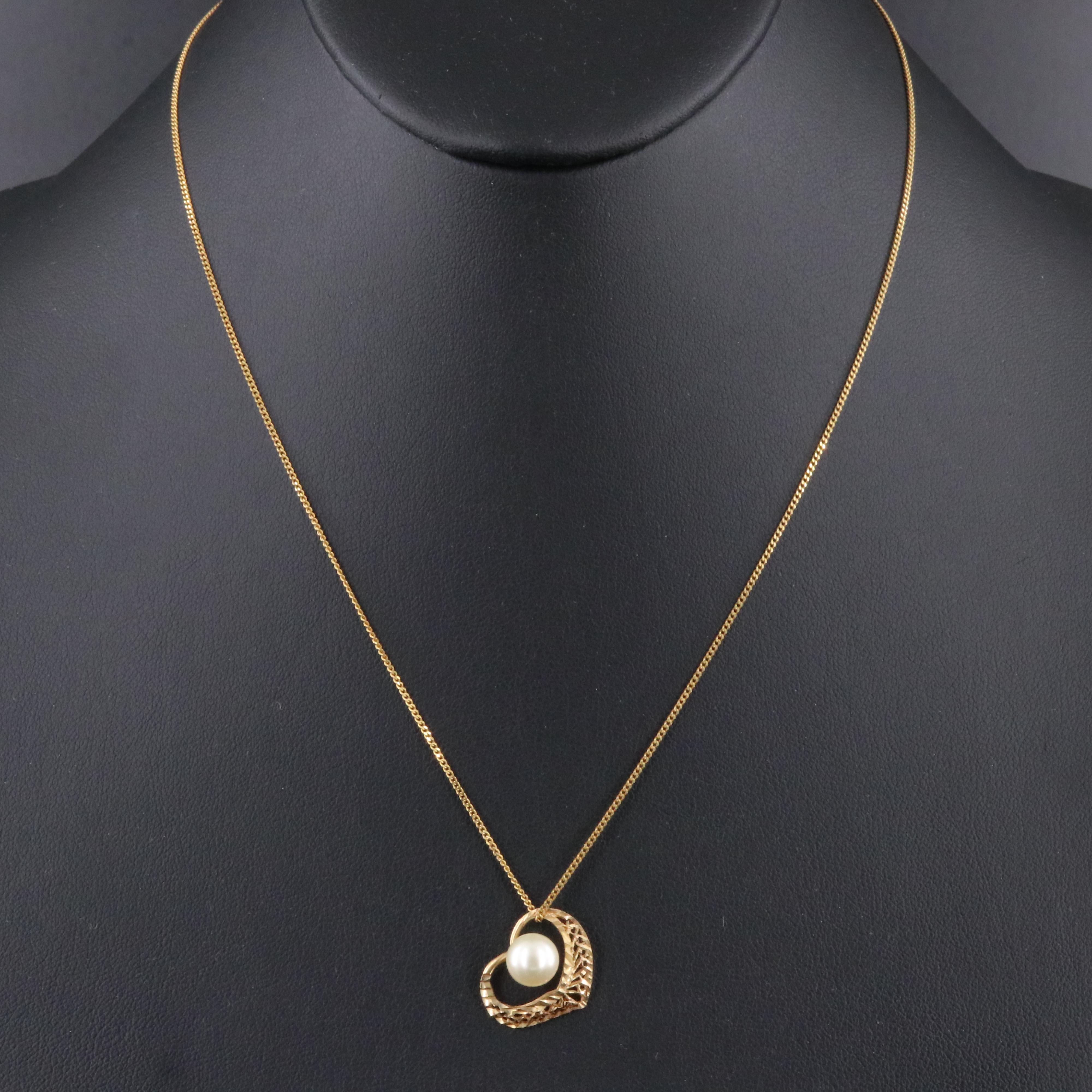 14K Pearl Heart Pendant Necklace
