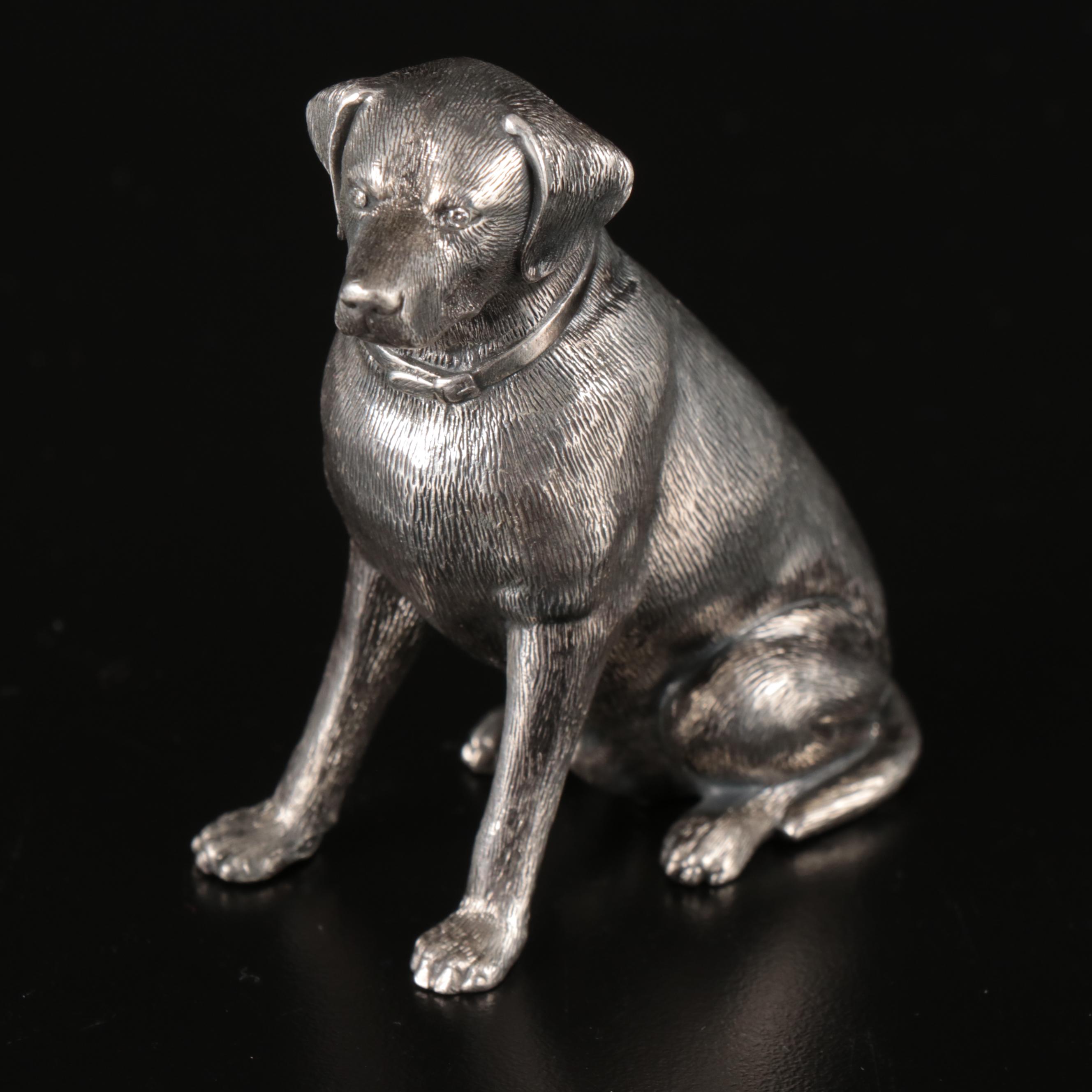 Russian 875 Silver Labrador Figurine with Crystal Eyes, Late 19th Century