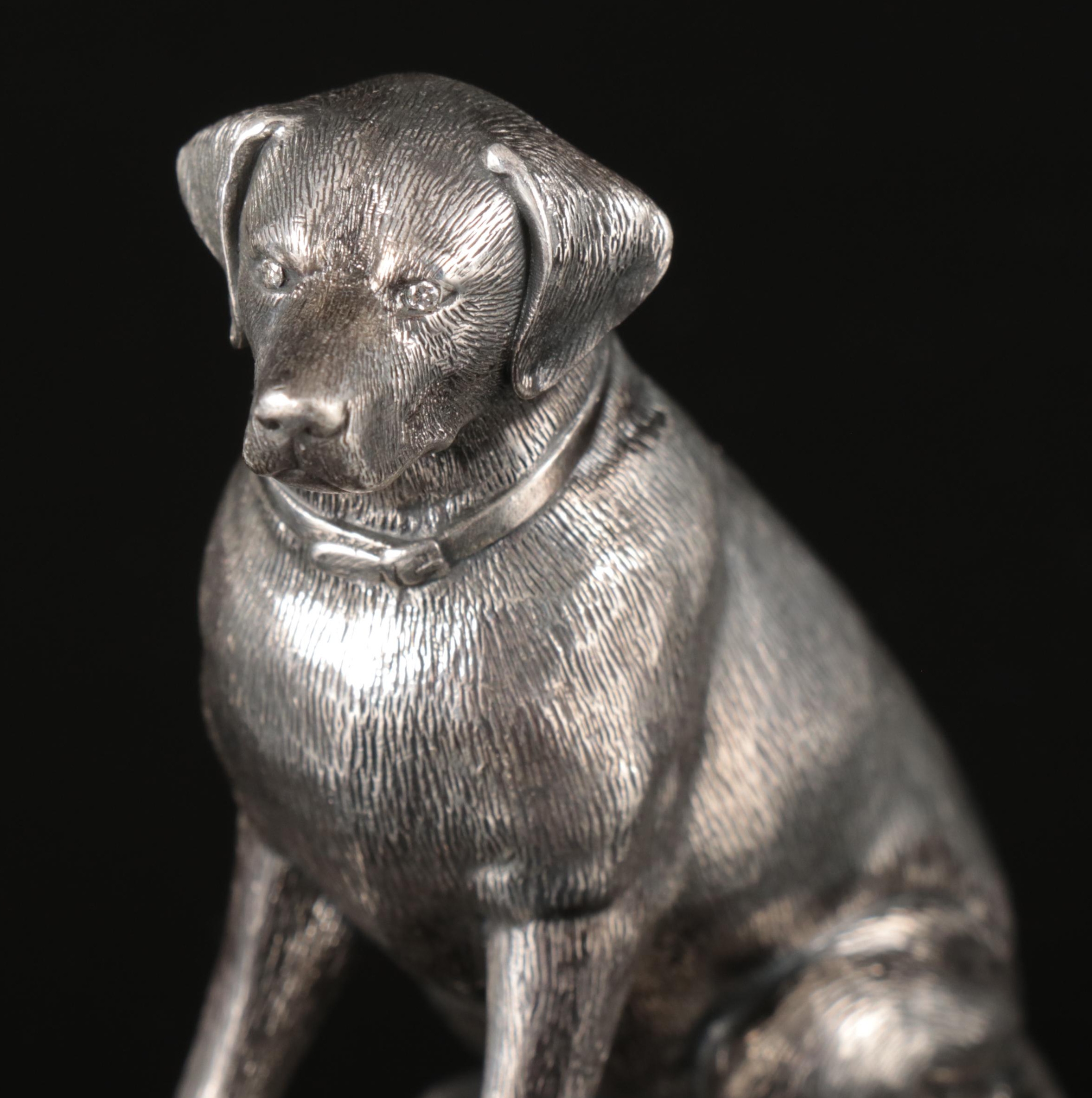 Russian 875 Silver Labrador Figurine with Crystal Eyes, Late 19th Century