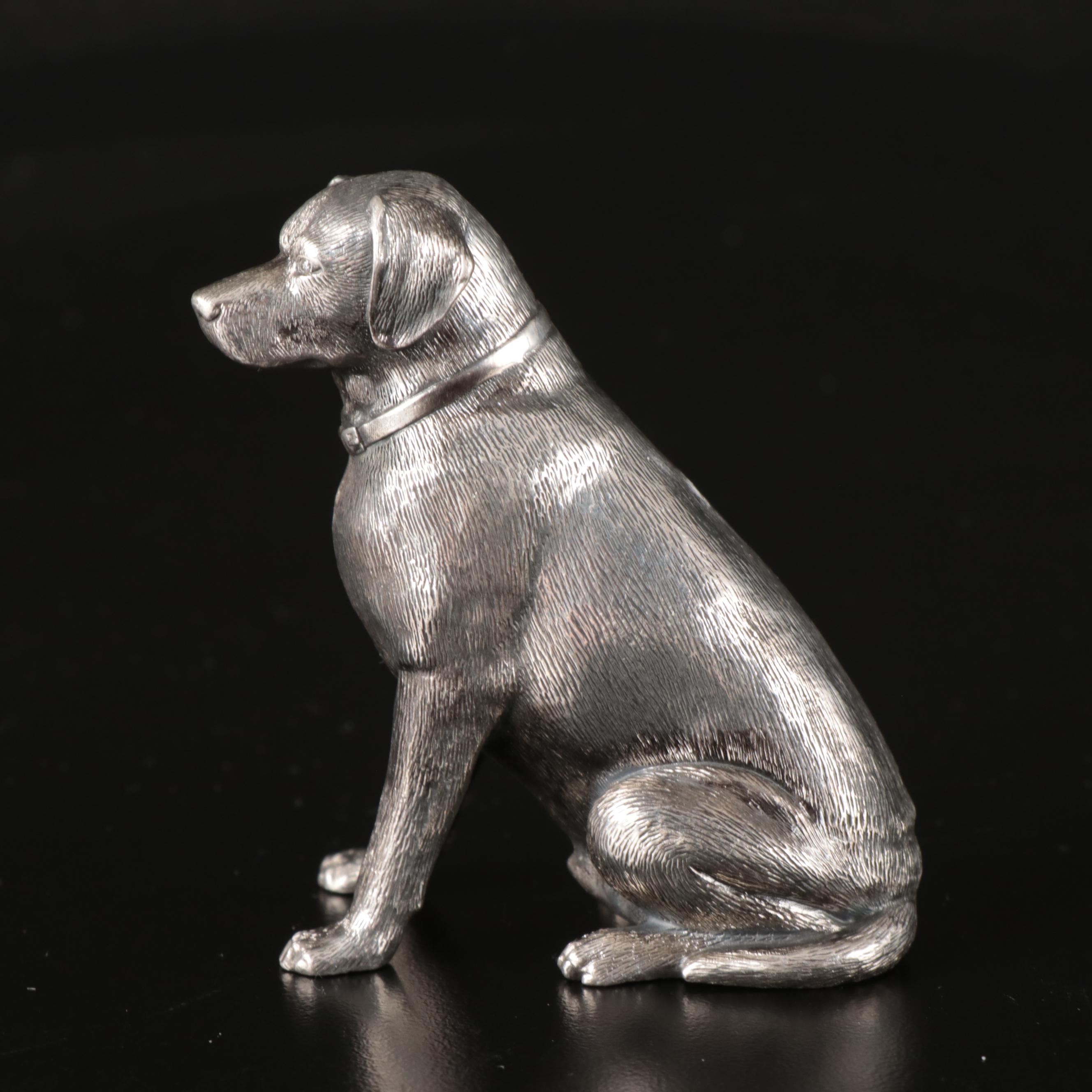 Russian 875 Silver Labrador Figurine with Crystal Eyes, Late 19th Century