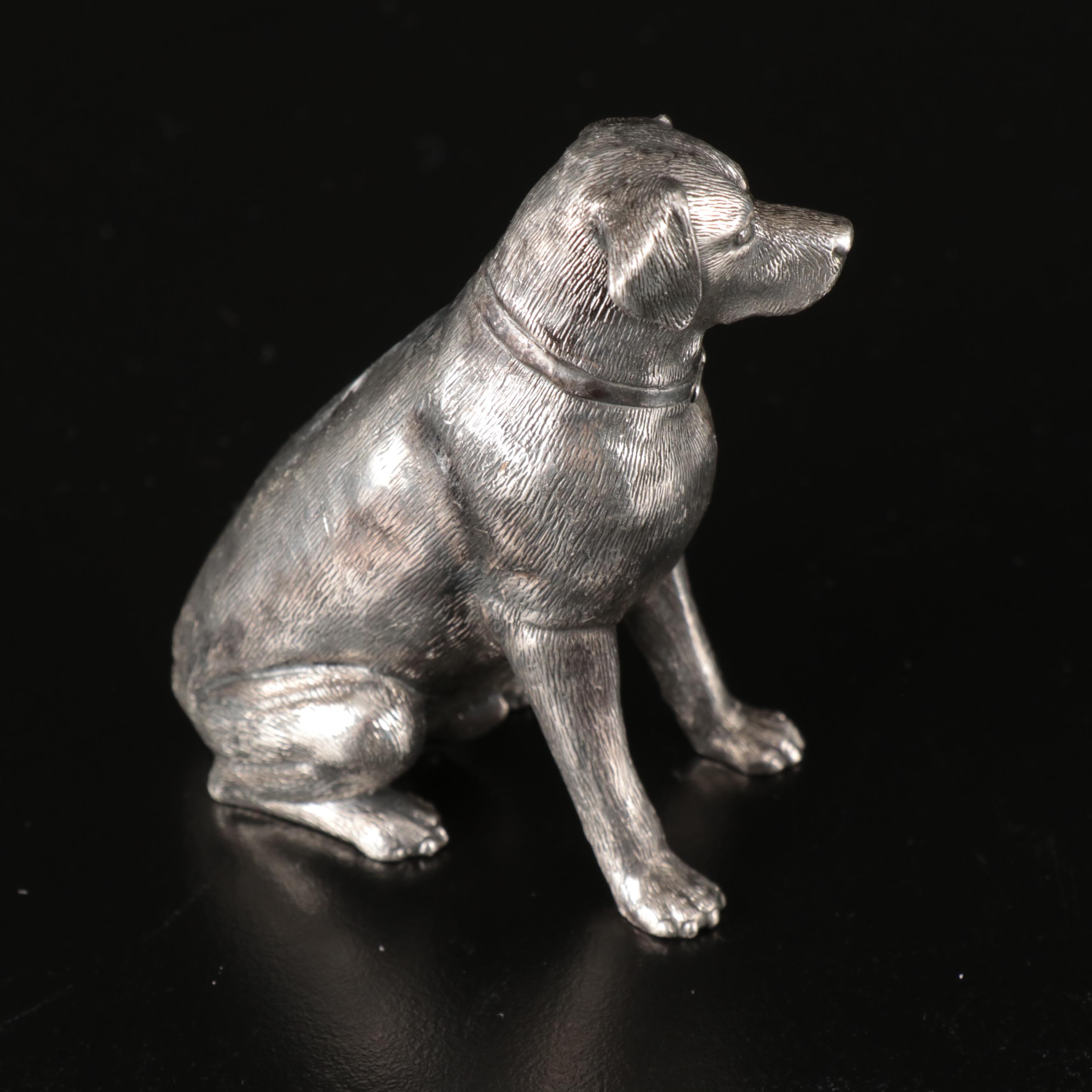 Russian 875 Silver Labrador Figurine with Crystal Eyes, Late 19th Century
