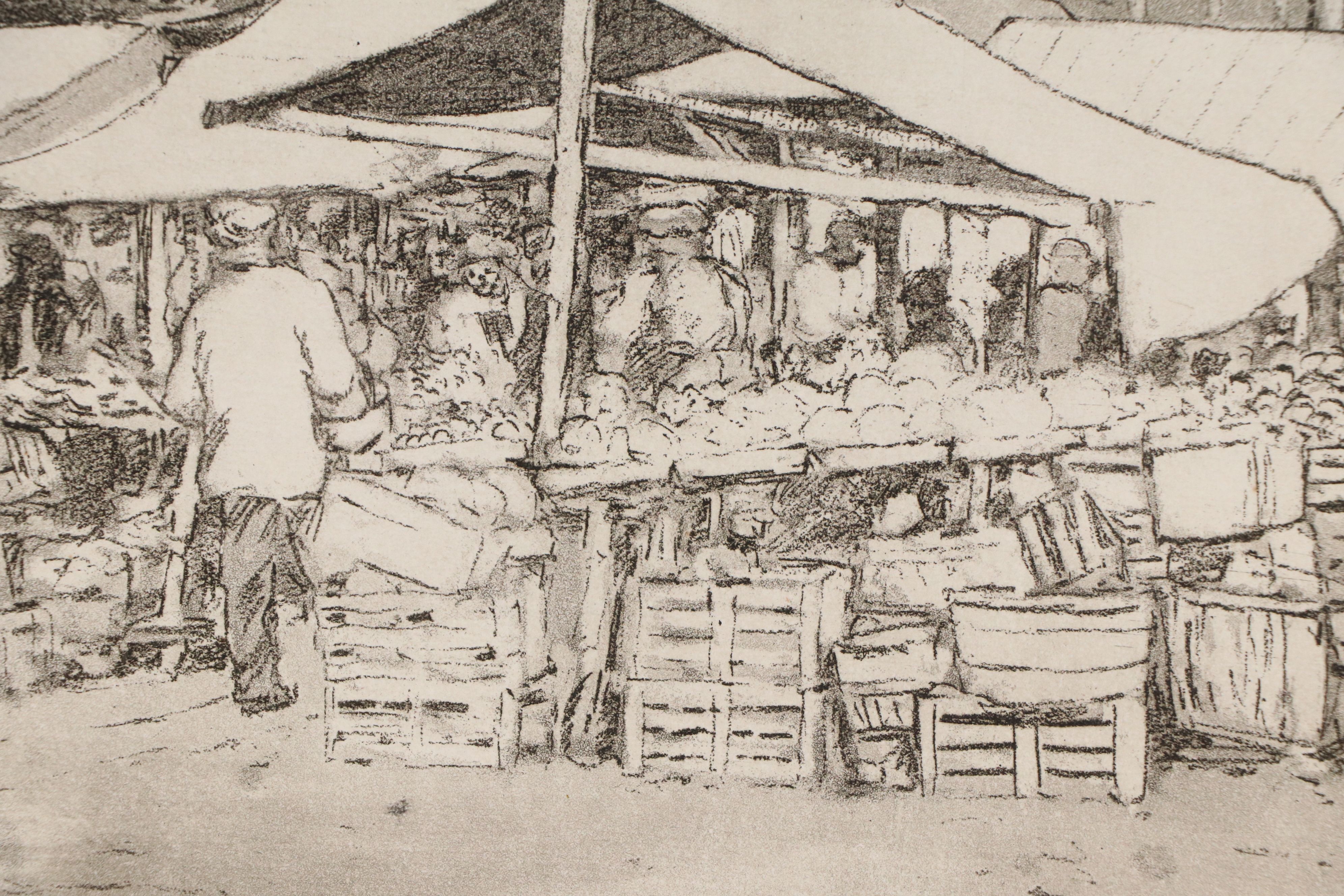 Edward Timothy Hurley Etching with Aquatint "Sixth St. Market," 1917