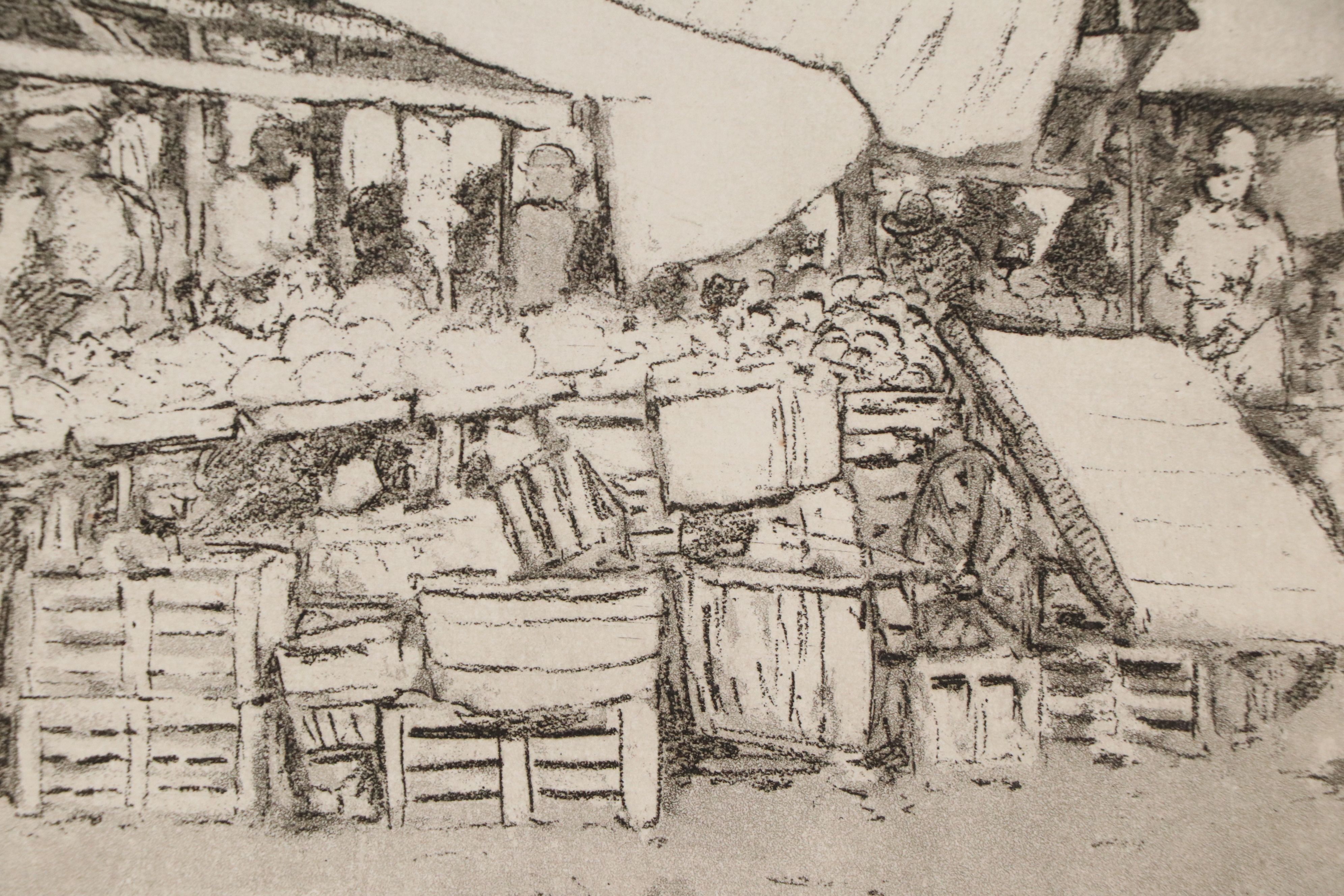 Edward Timothy Hurley Etching with Aquatint "Sixth St. Market," 1917