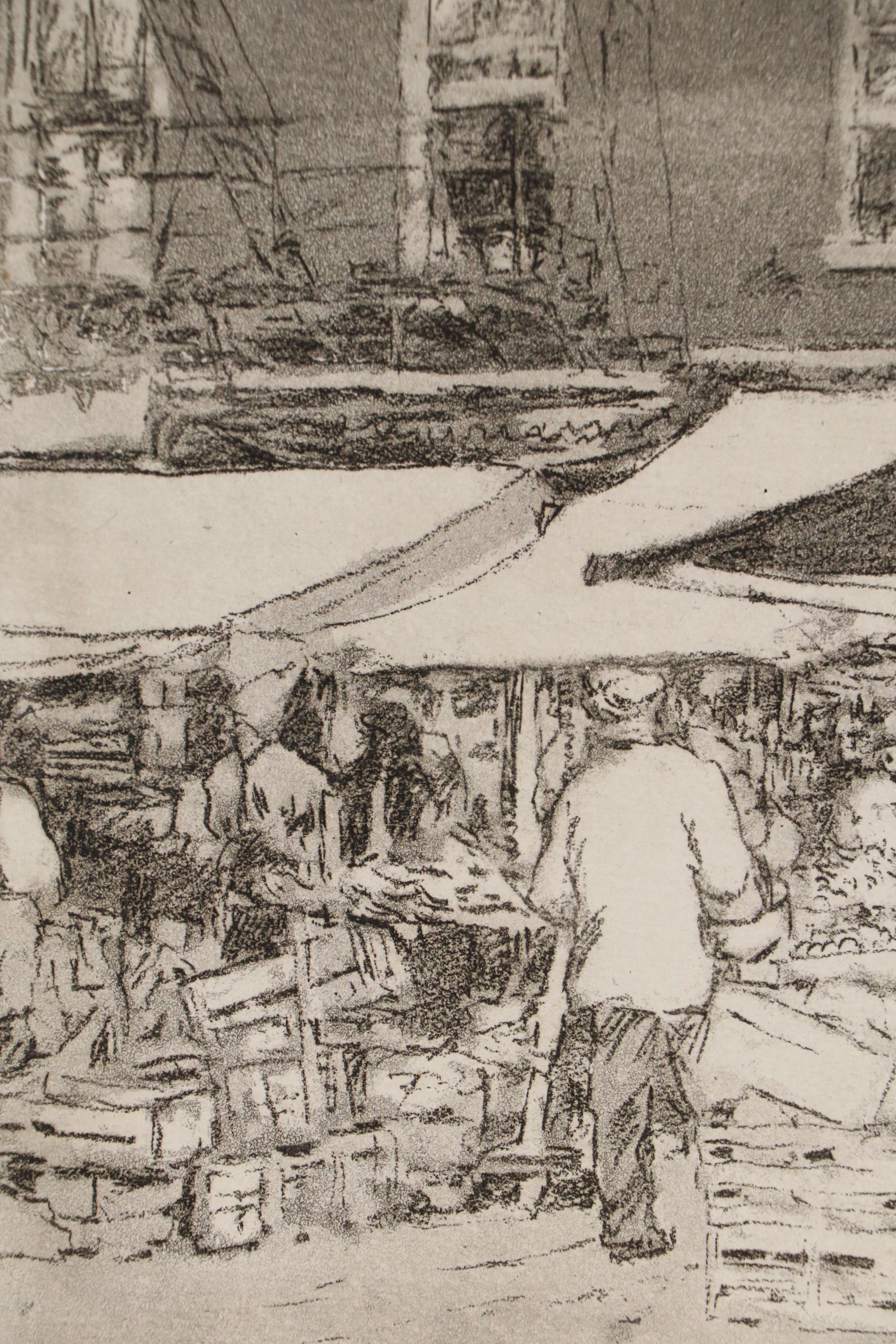 Edward Timothy Hurley Etching with Aquatint "Sixth St. Market," 1917